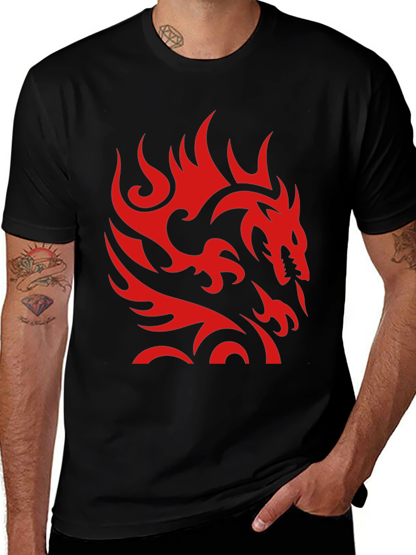 Variant 30 of Bold Dragon Graphic Tee - Men's Black T-Shirt