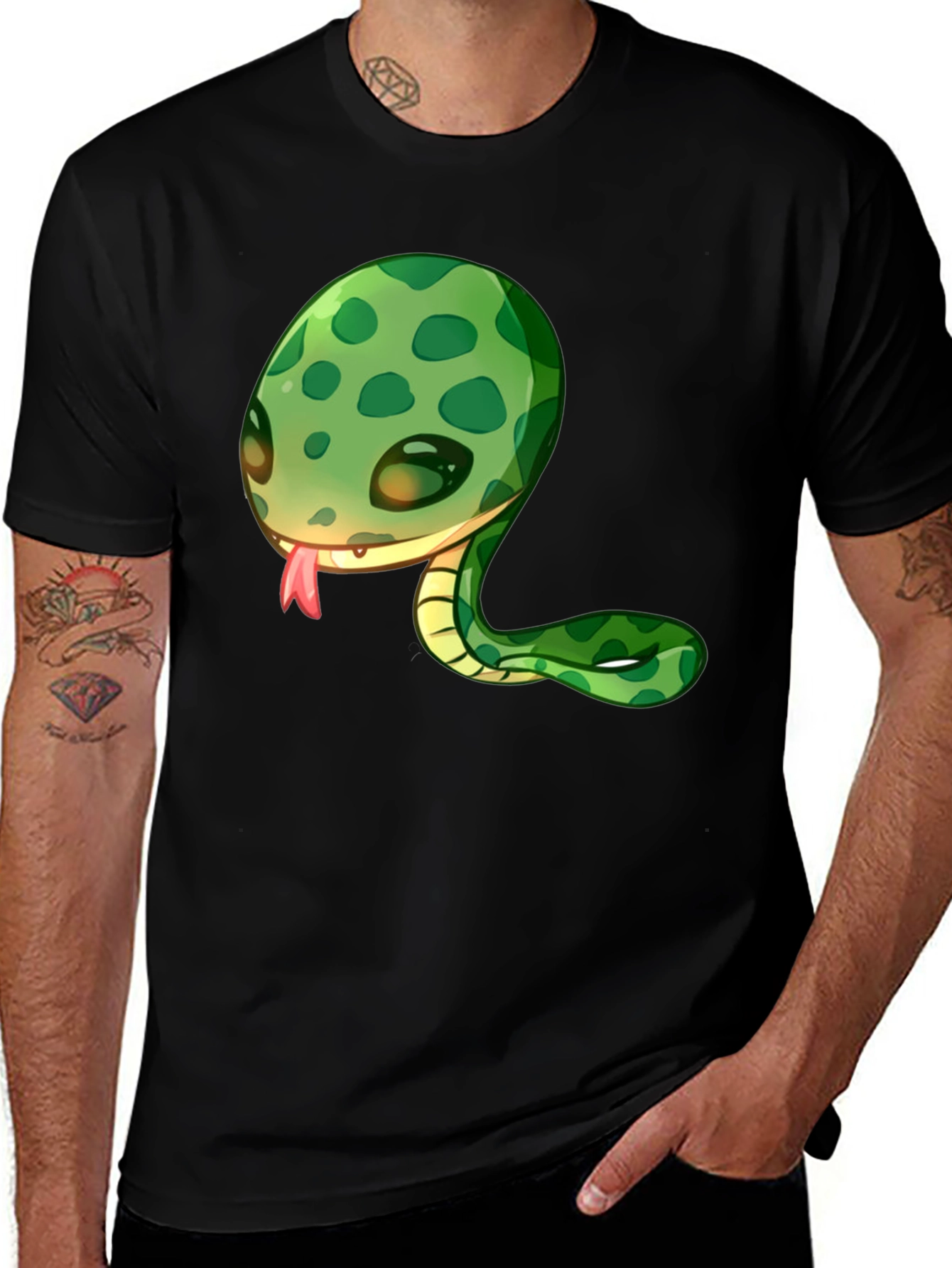 Variant 22 of Cute Snake Cartoon Black T-Shirt