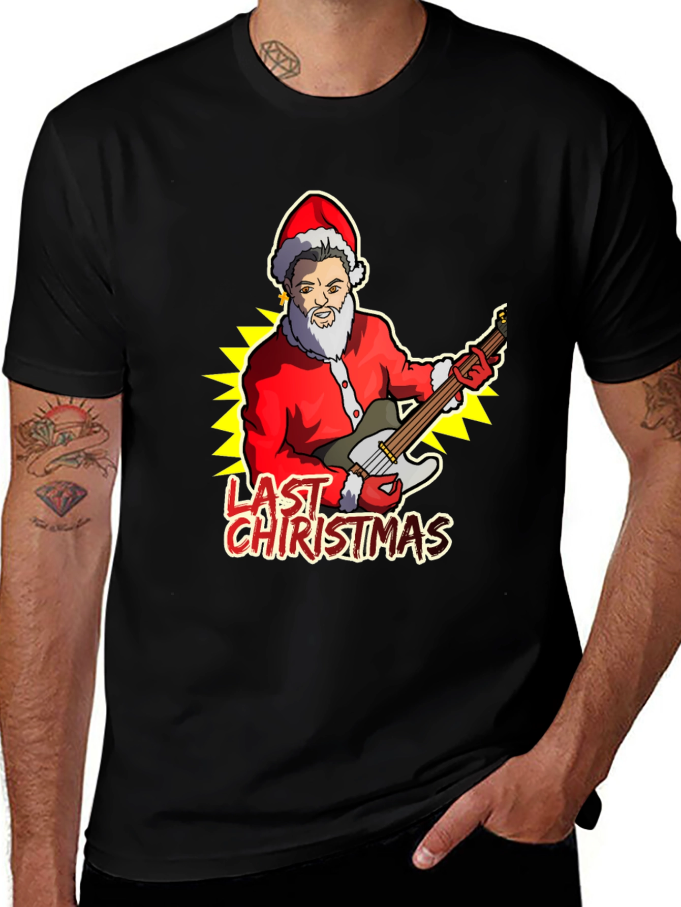 Last Christmas Santa Guitar Graphic Tee
