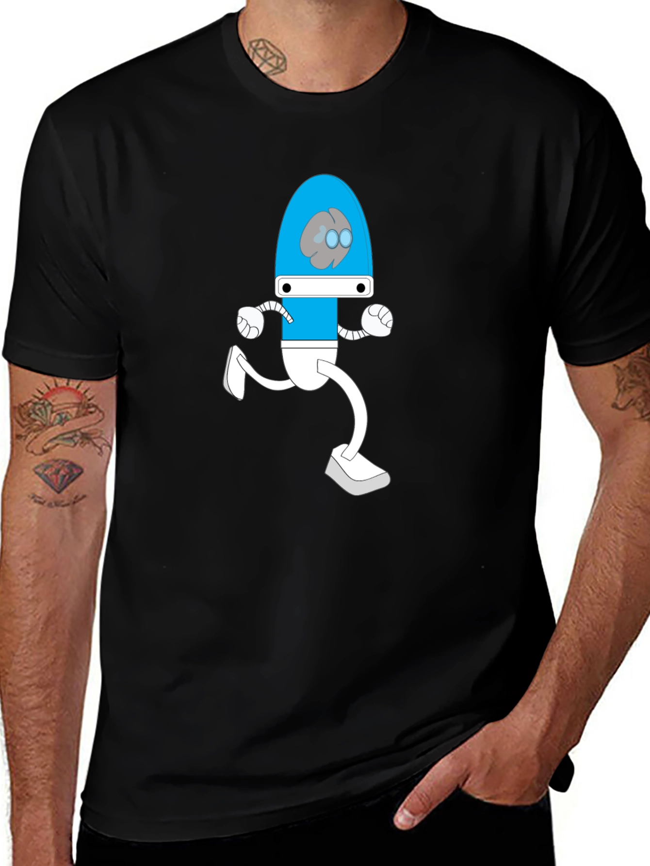 Variant 13 of Brain Bot Run T-Shirt - Black Cotton Tee