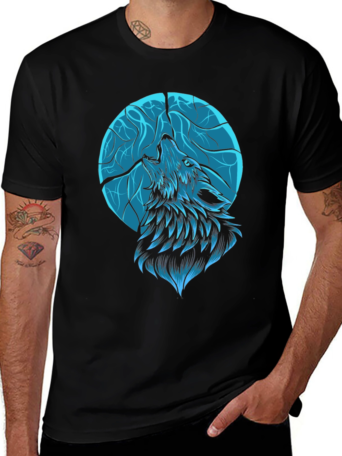 Variant 15 of Wolf Moon Graphic Tee - Black Cotton Blend