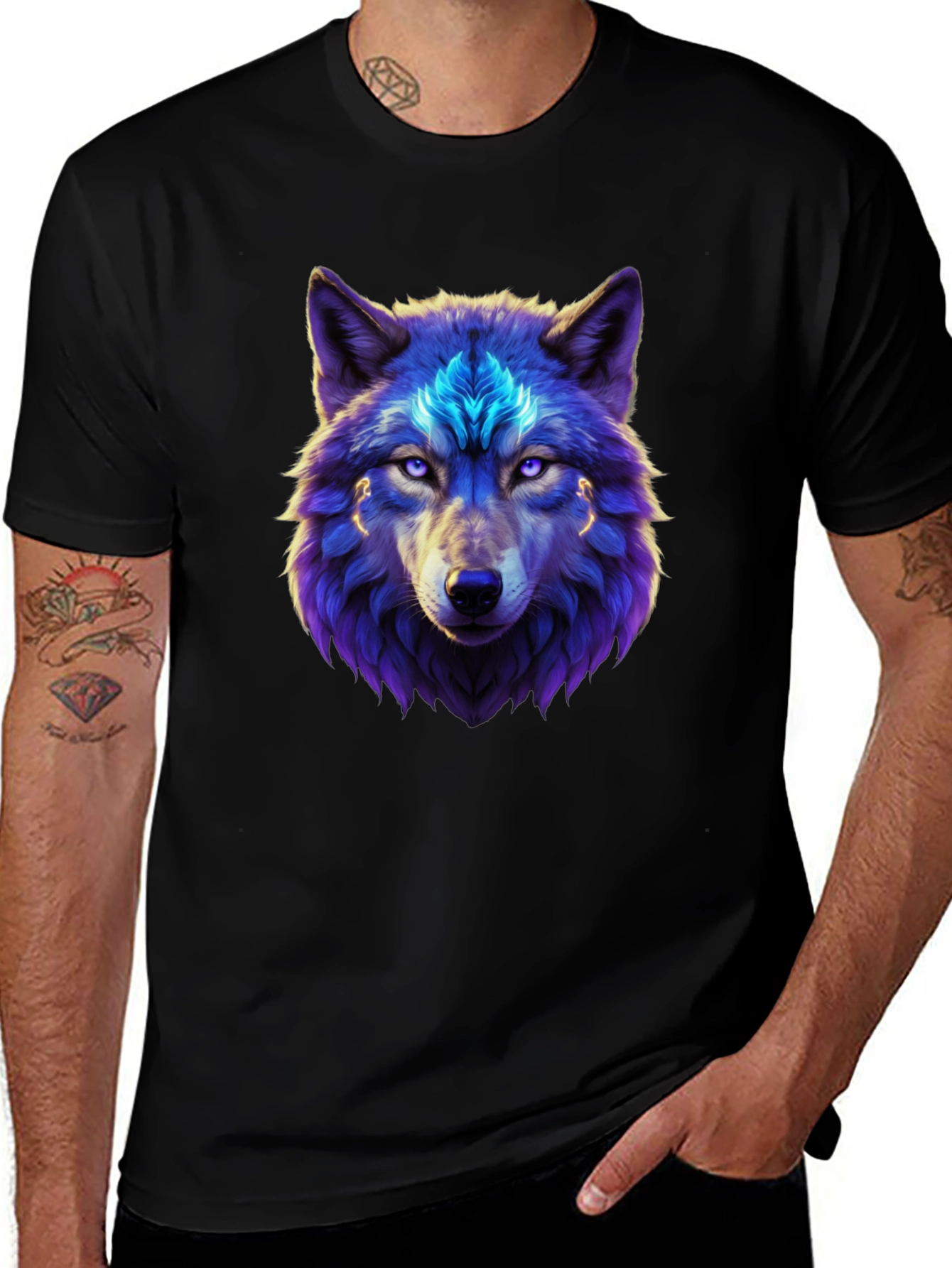 Variant 17 of Mystic Wolf Graphic Tee - Black Cotton Blend T-Shirt