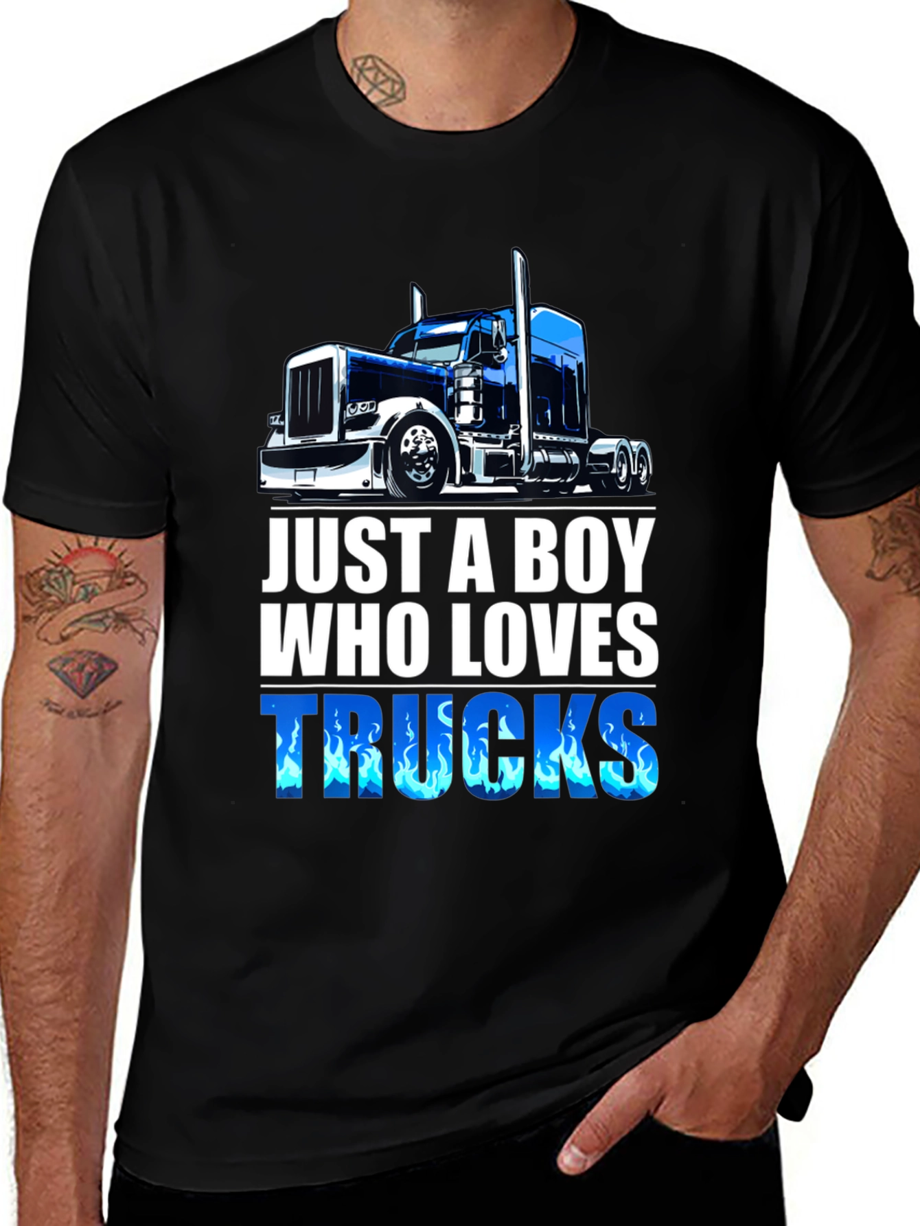 Boy Who Loves Trucks Black Graphic T-Shirt