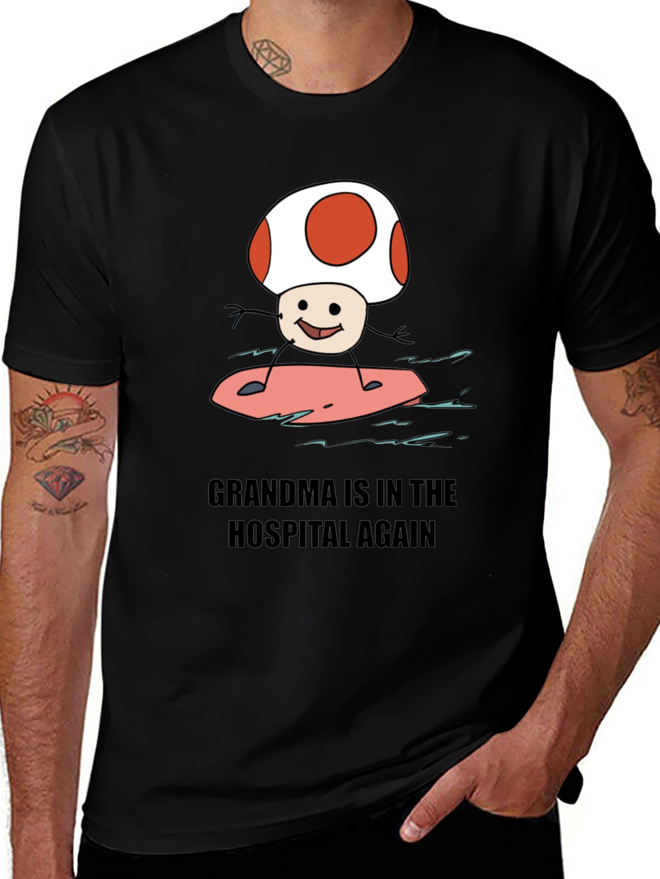 Grandma Hospital Again Funny Mushroom Surfing T-Shirt