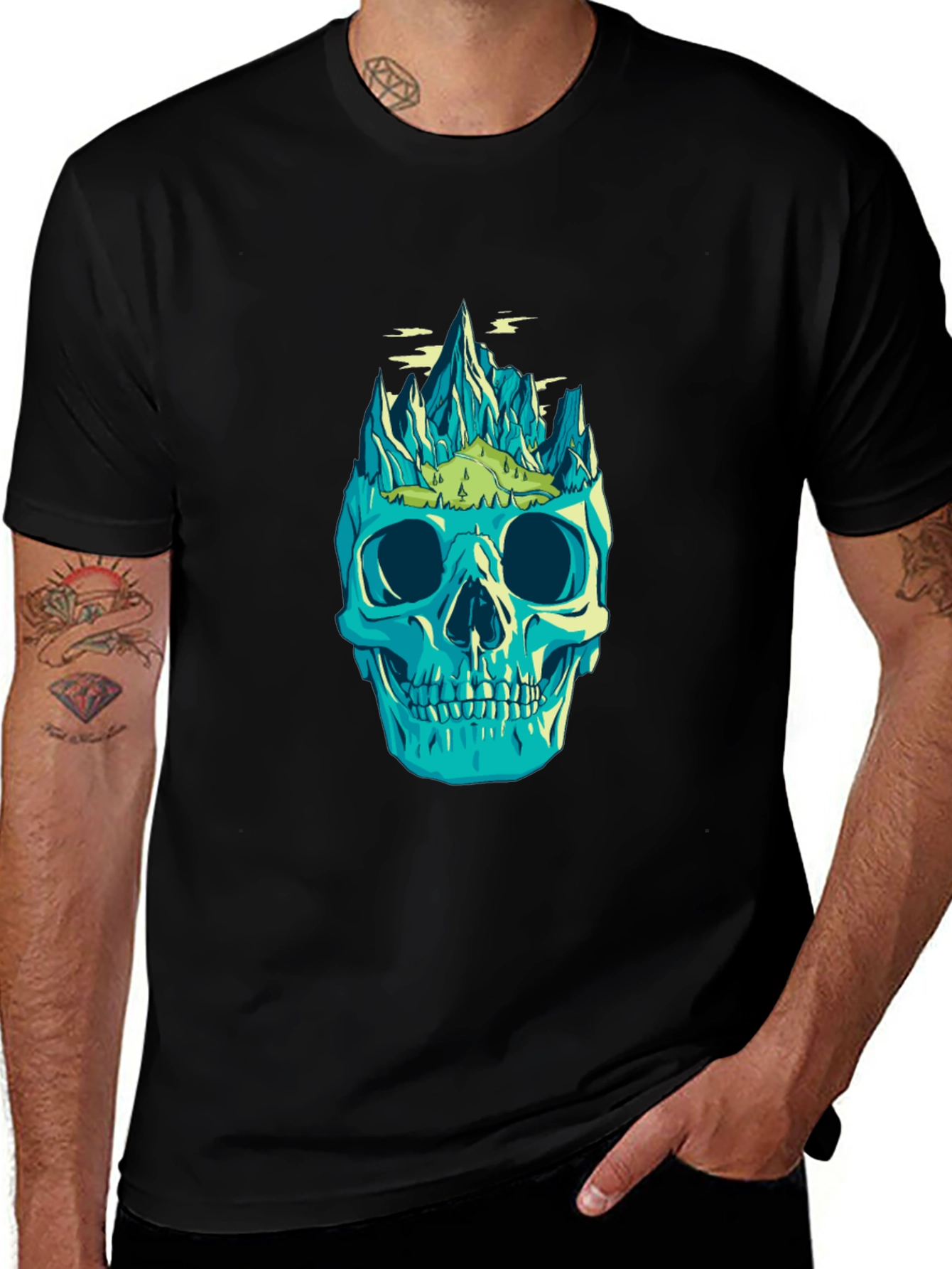 Variant 9 of Skull Mountain Graphic Tee - Unique Design