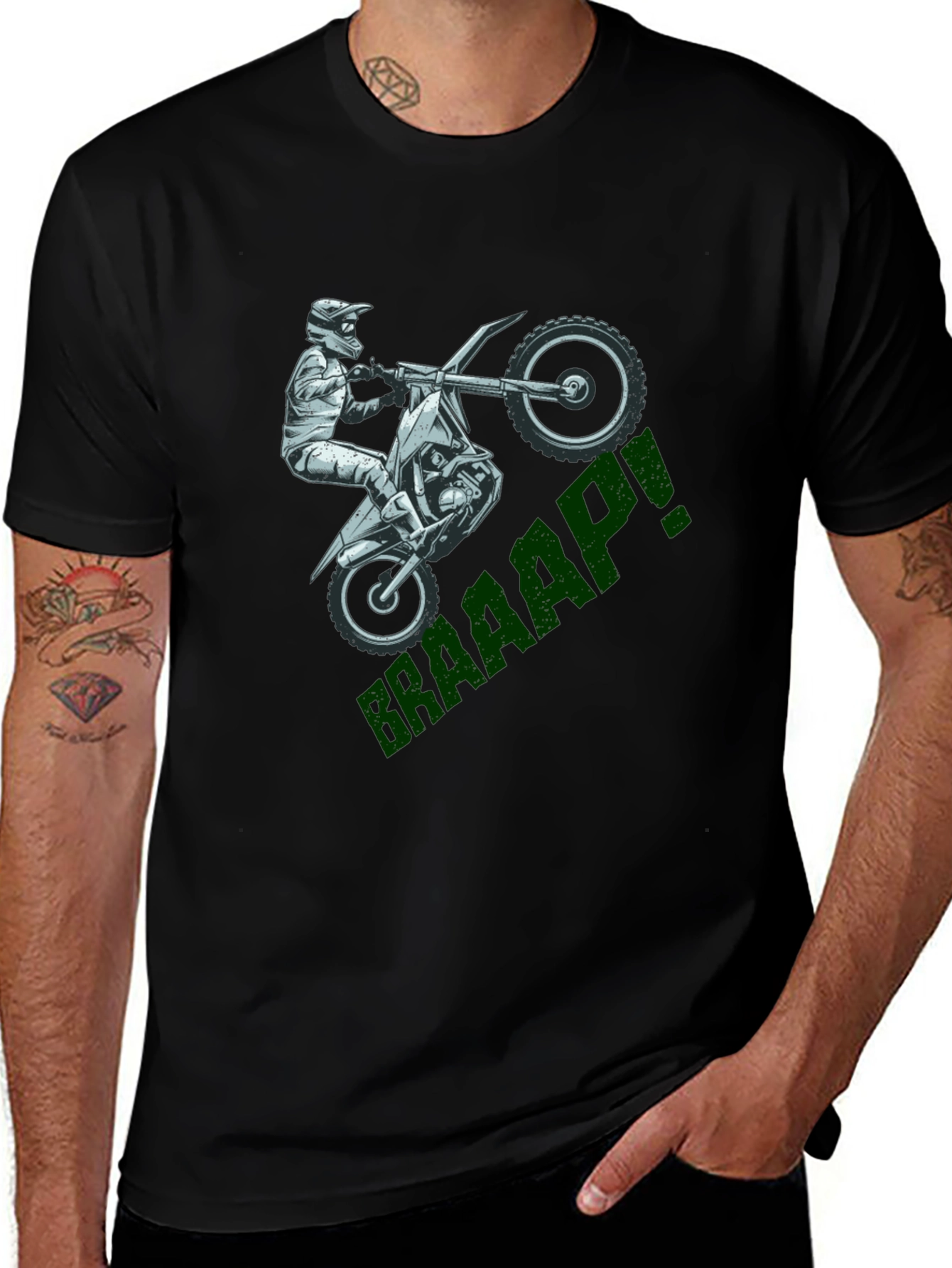 Variant 16 of Black Graphic Tee - Motocross Wheelie Design