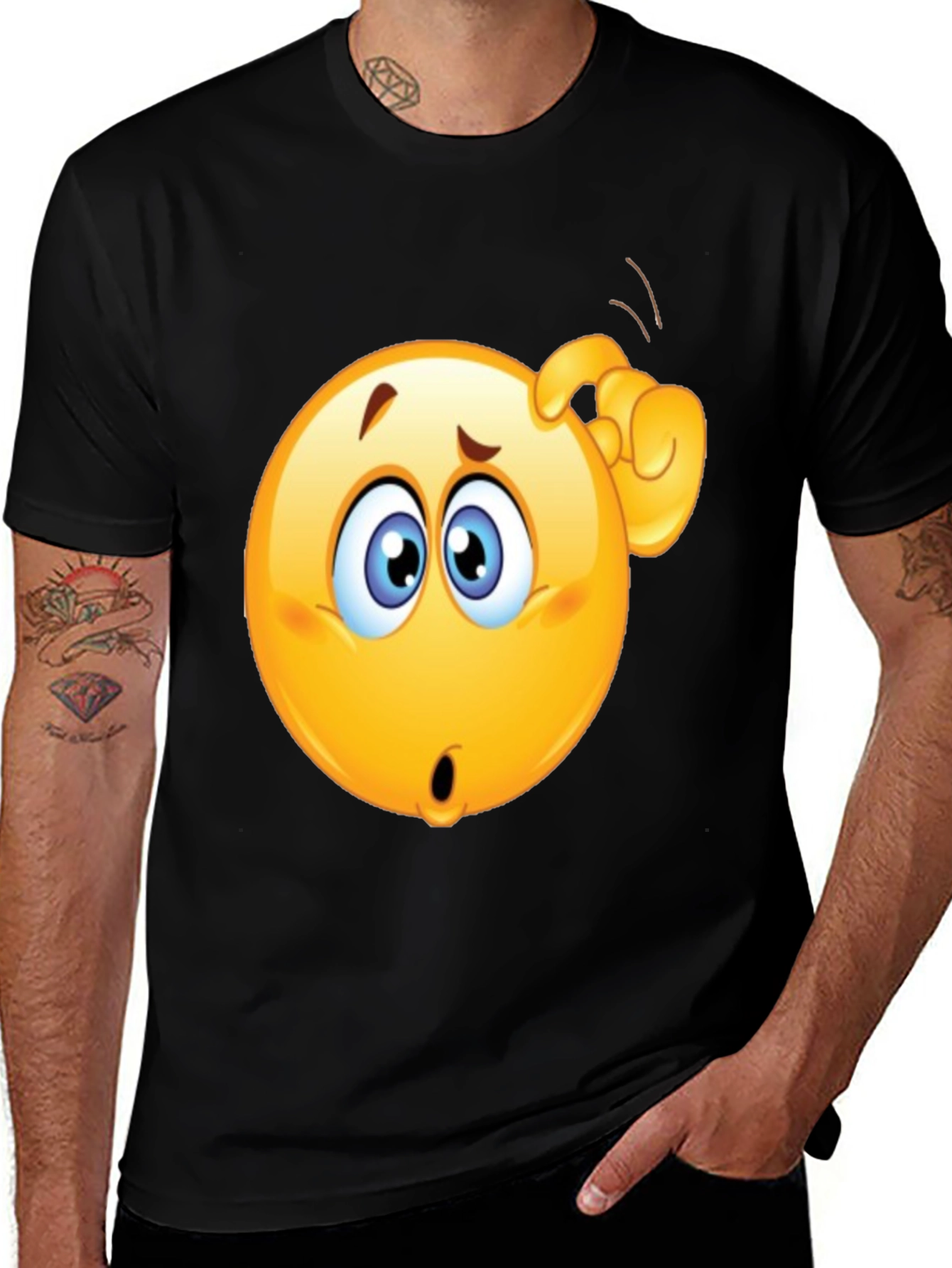 Black Confused Emoji T-Shirt - Black Cotton Tee main image