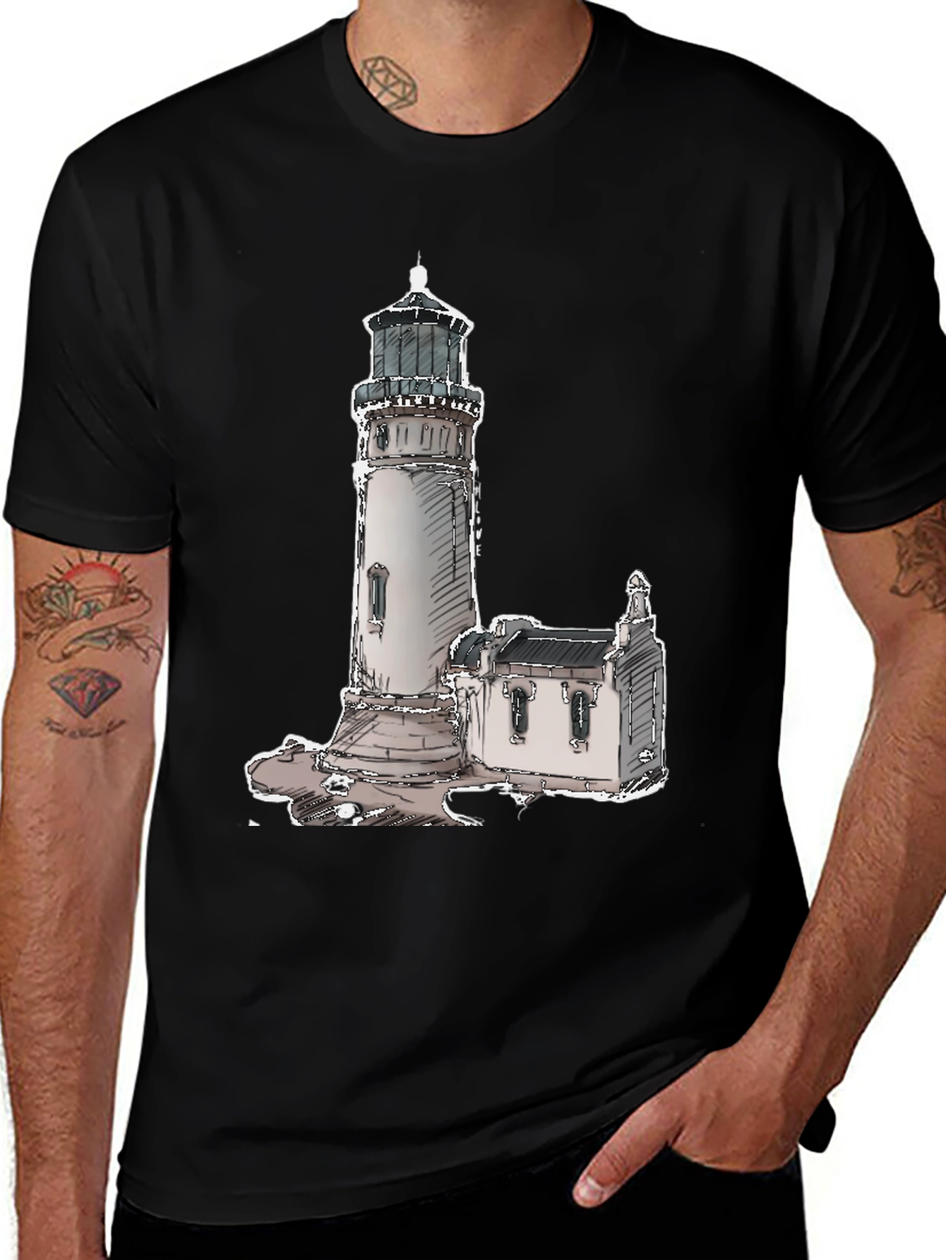 Lighthouse Sketch Graphic Tee - Stylish Unisex T-Shirt