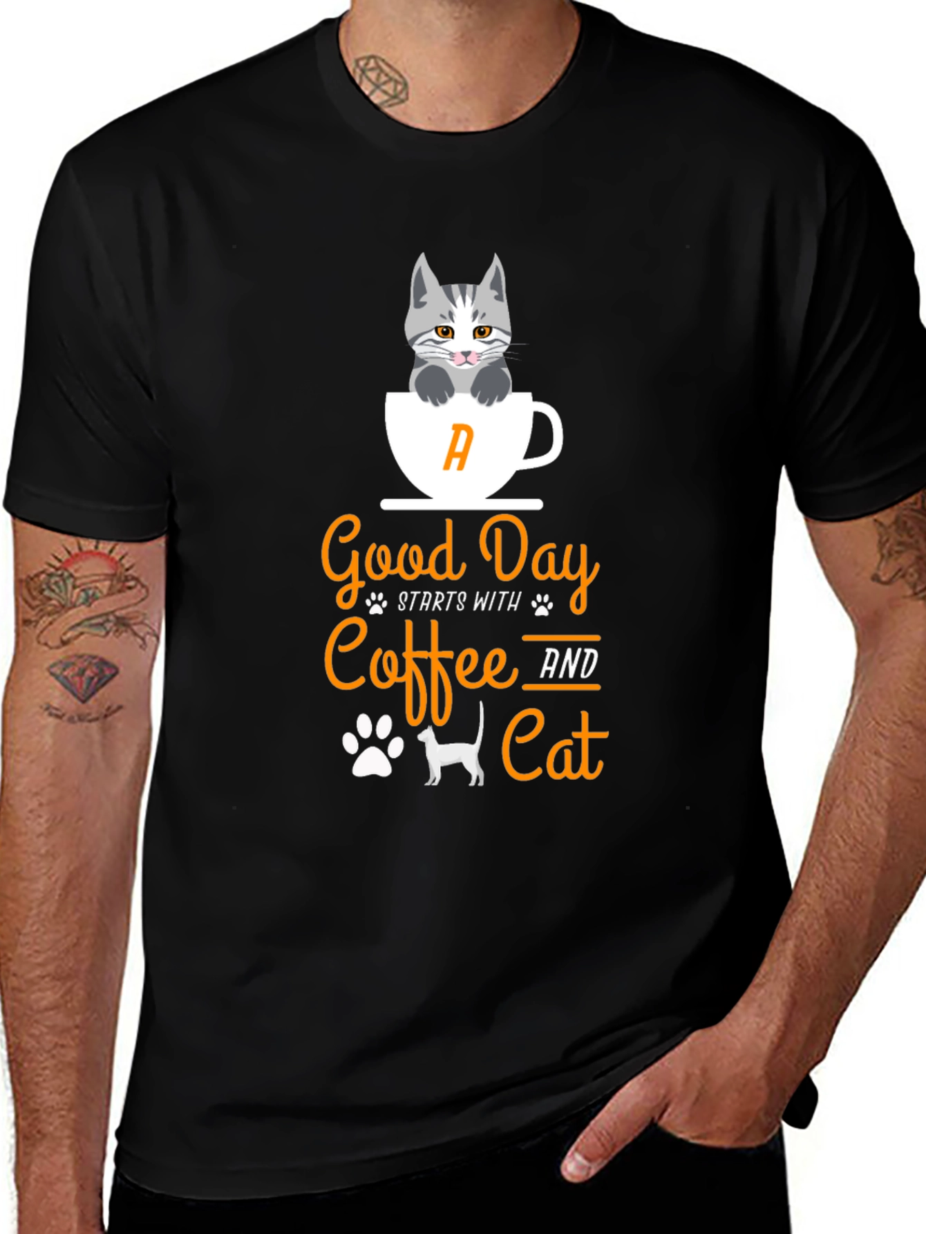 Coffee & Cat T-Shirt - Good Day Starts With...