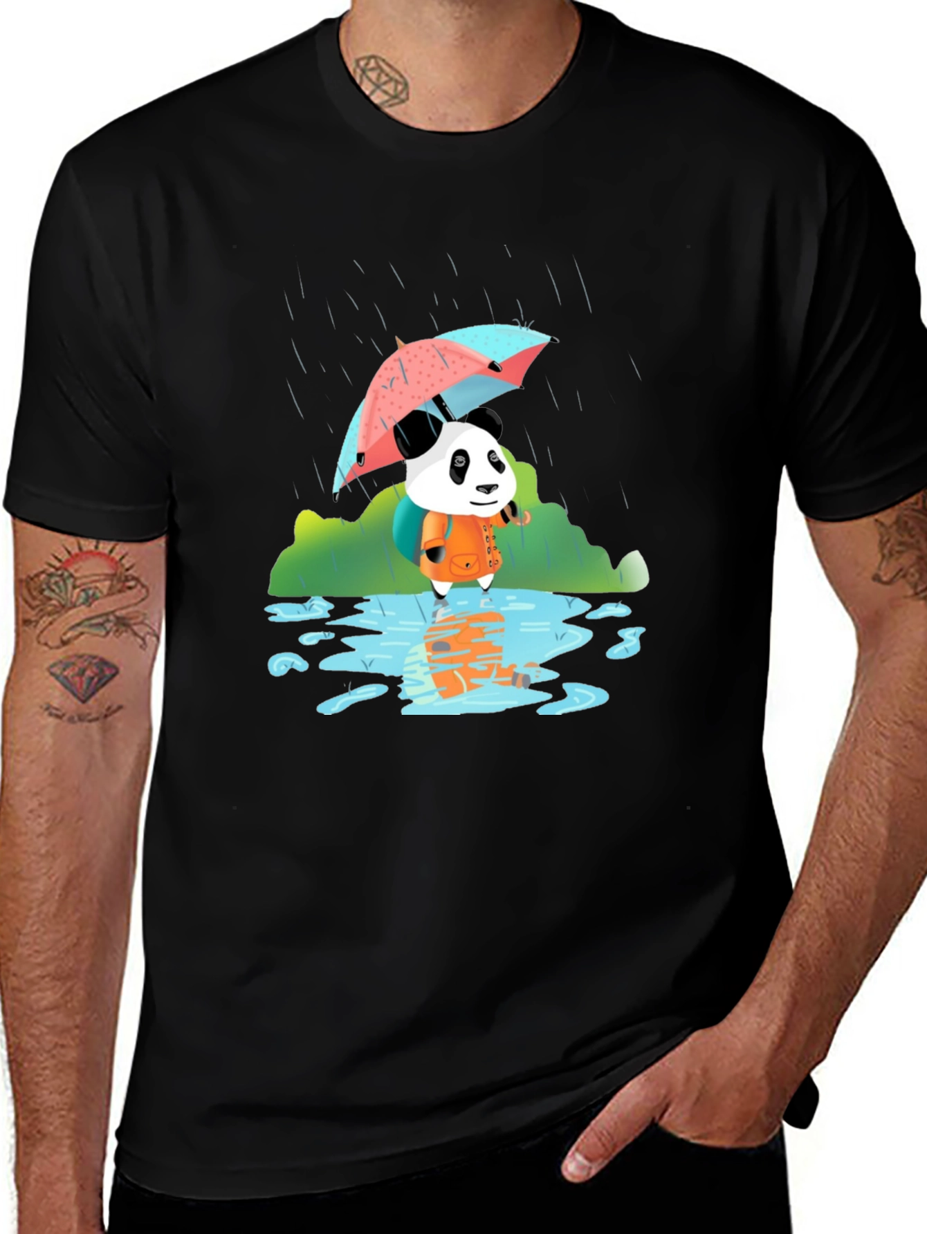 Variant 18 of Panda in Rain Graphic Tee - Cute Cartoon T-Shirt