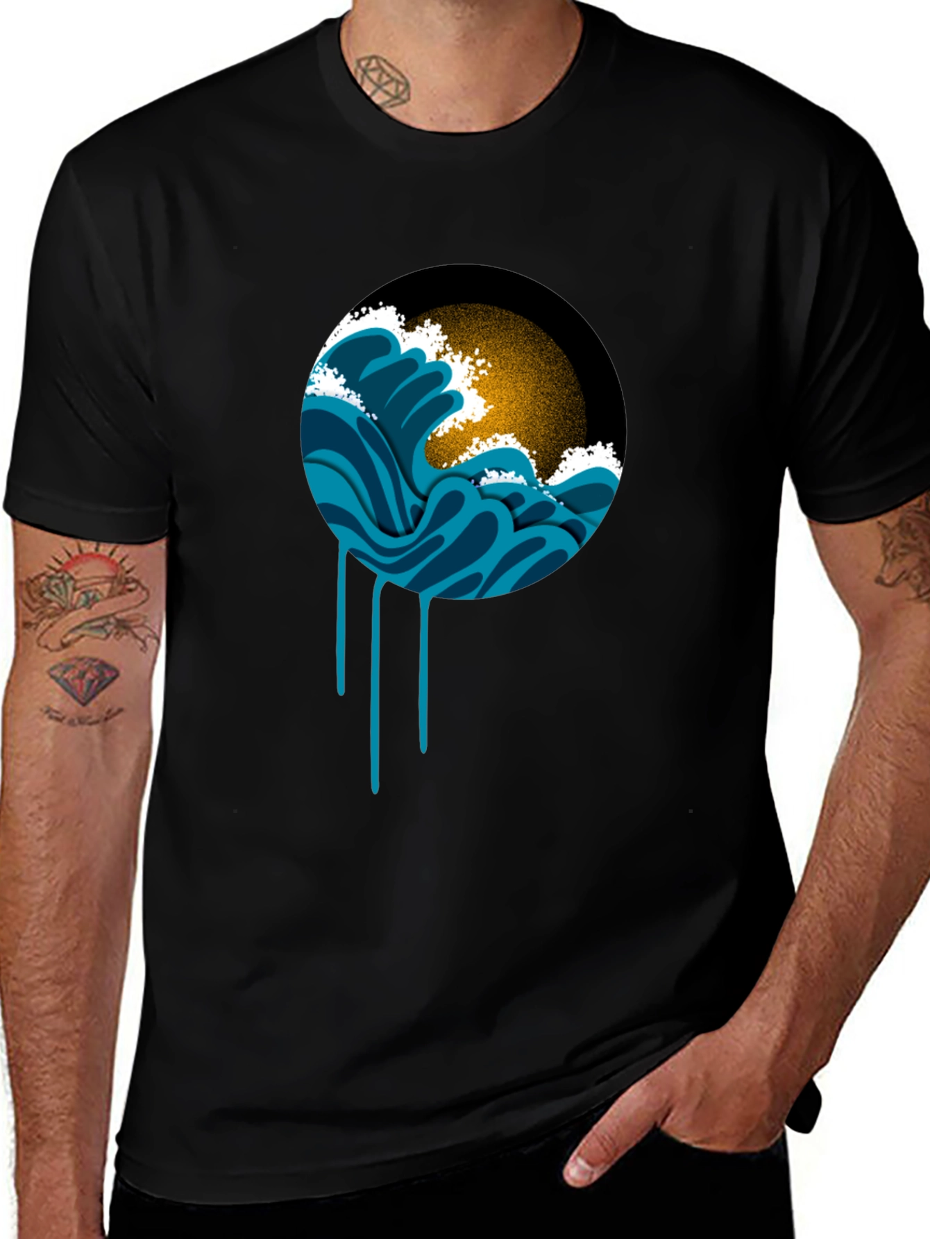 Variant 22 of Ocean Wave Graphic Black T-Shirt