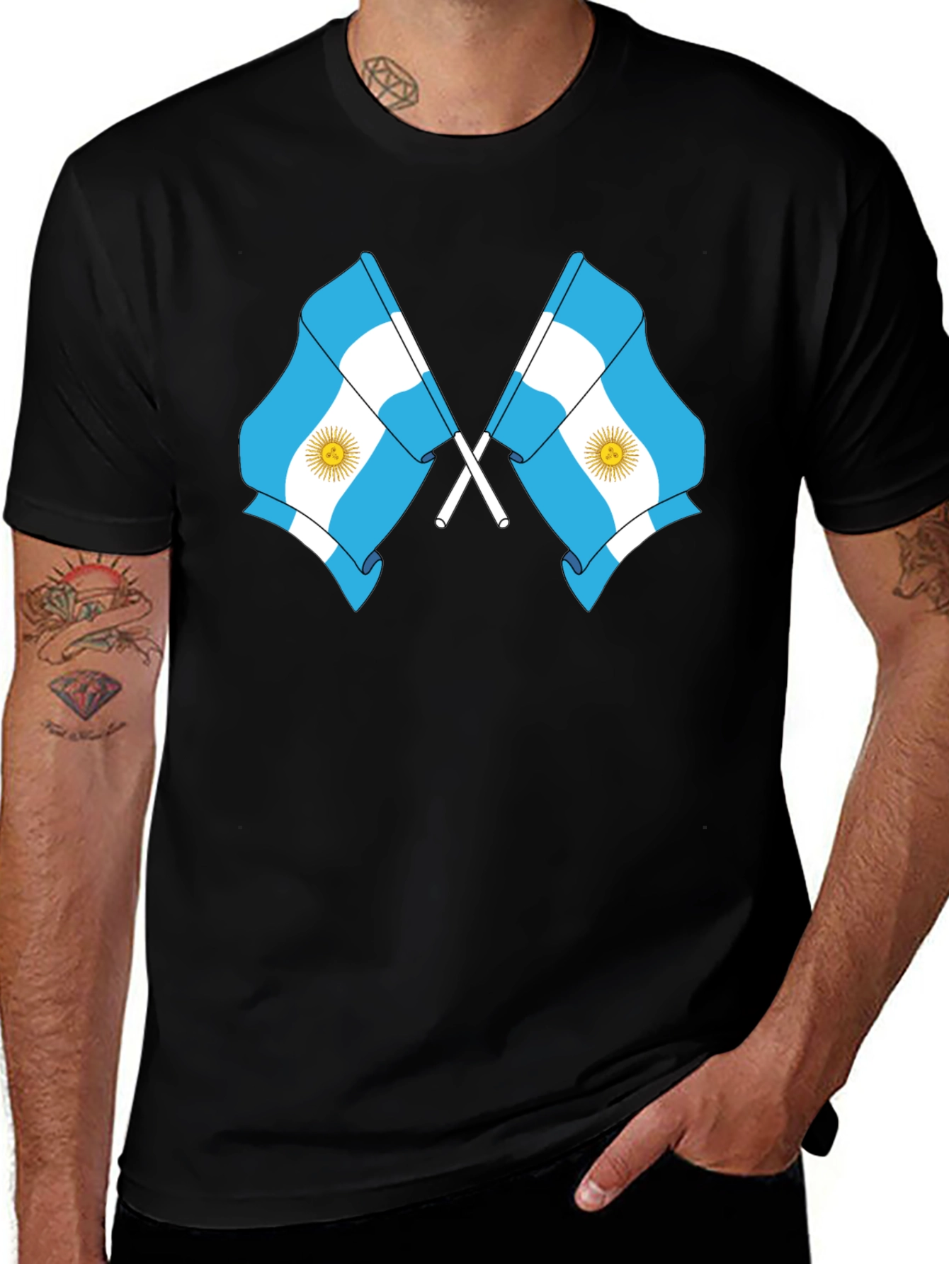 Variant 10 of Argentina Flag Graphic Tee - Black Cotton Blend