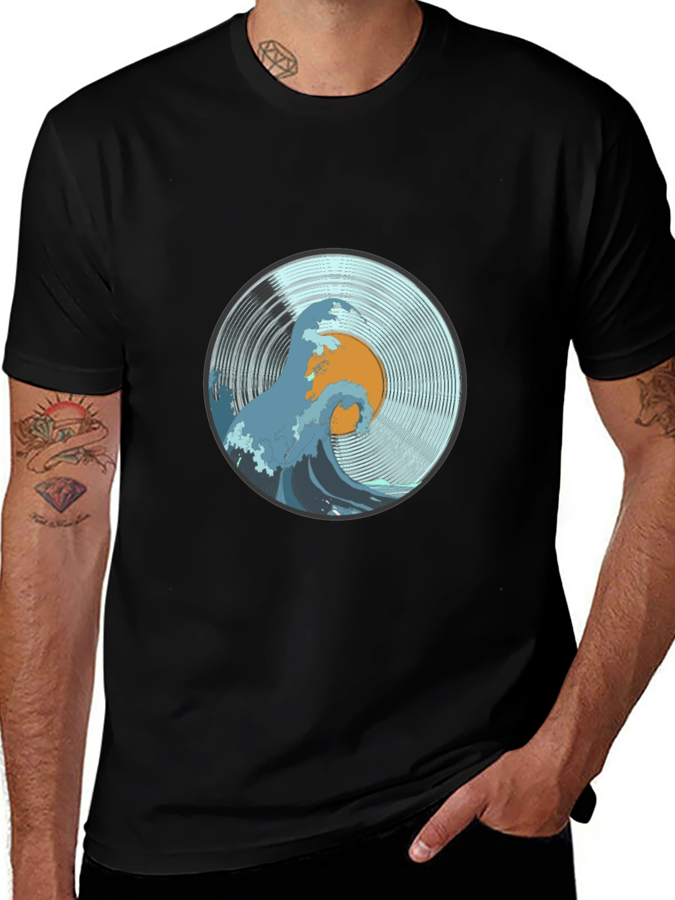 Variant 13 of Wave Vinyl Record T-Shirt - Black
