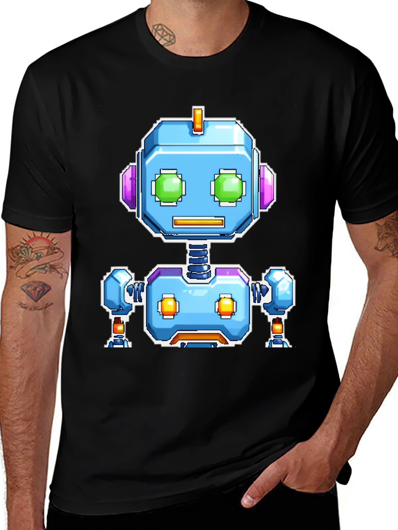Variant 26 of Retro Robot Graphic Tee - Black Cotton Comfort
