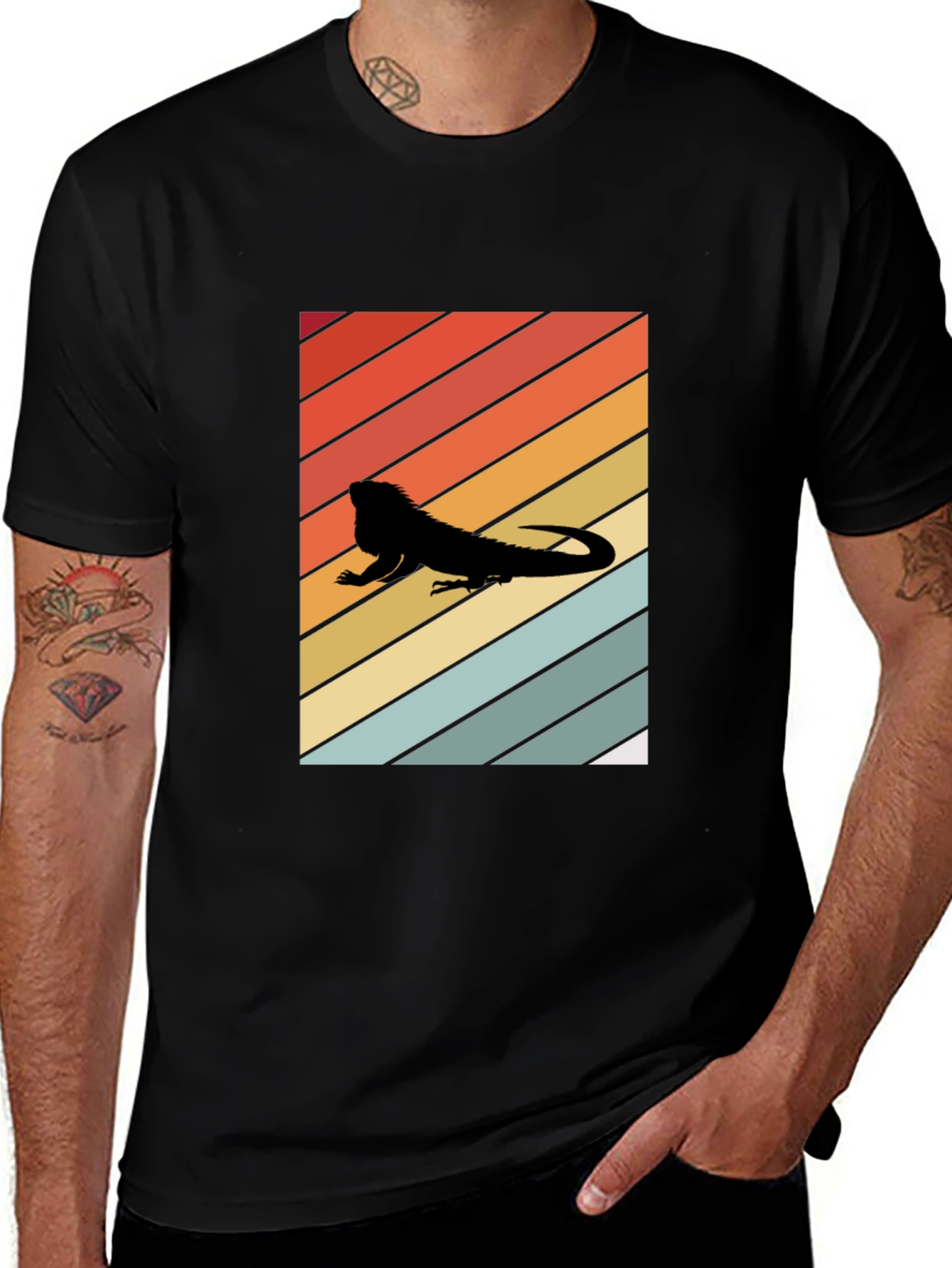 Variant 11 of Retro Iguana Sunset Tee - Cool Reptile Lover Shirt