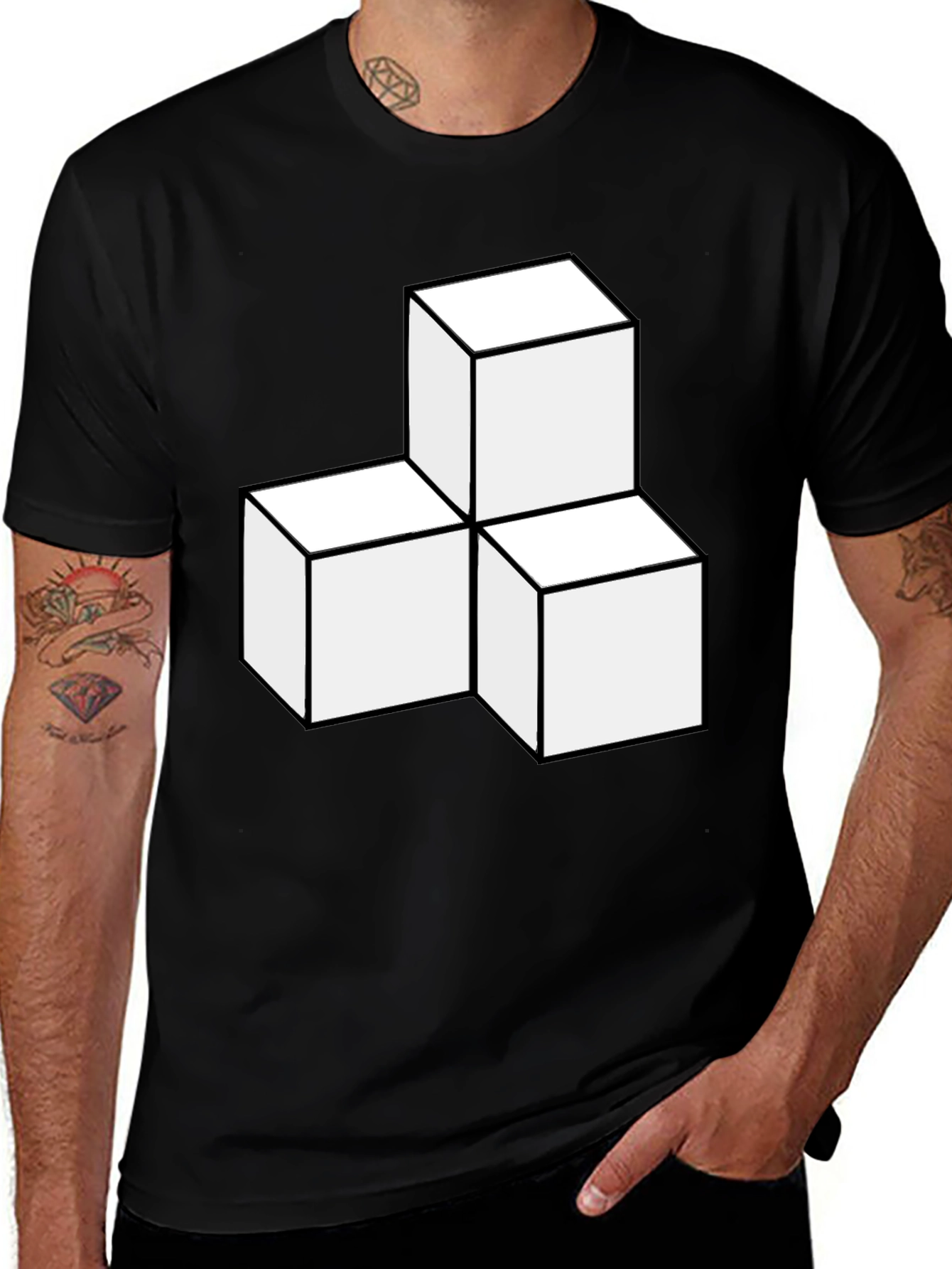 Variant 28 of Geometric Cube Graphic Tee - Modern Black T-Shirt