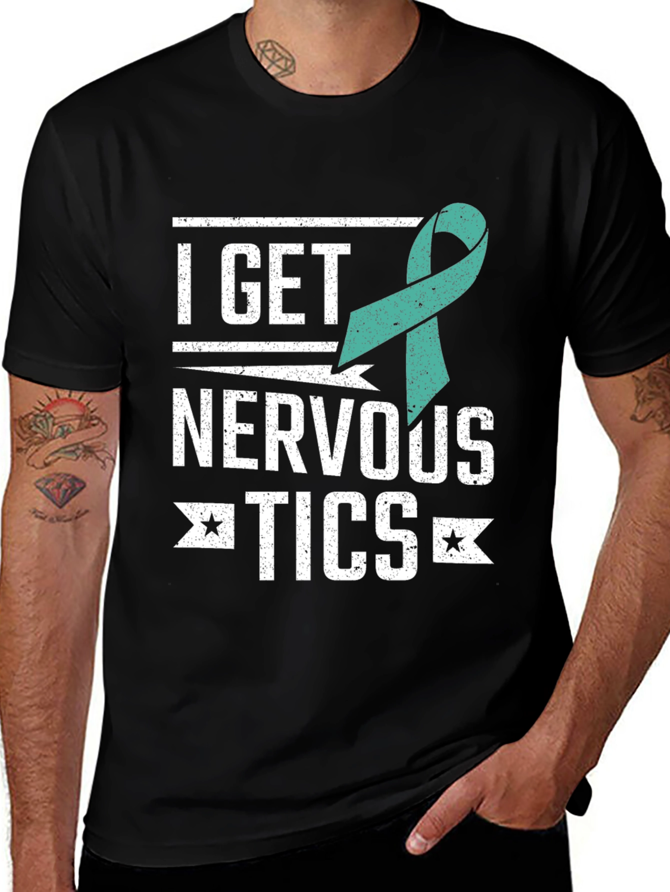 Variant 19 of I Get Nervous Tics Awareness Ribbon Graphic Tee