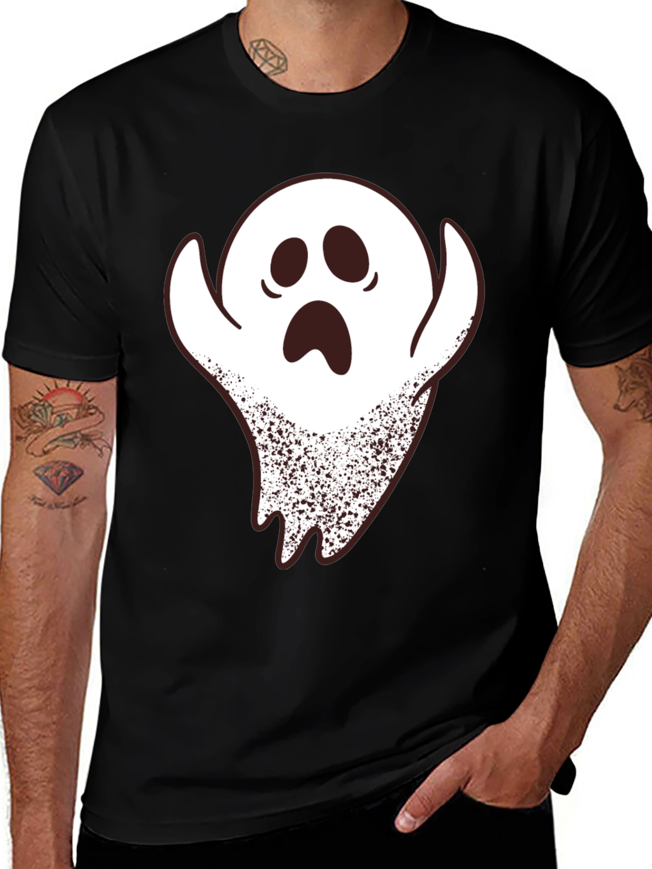 Variant 17 of Spooky Ghost Graphic Print Black T-Shirt