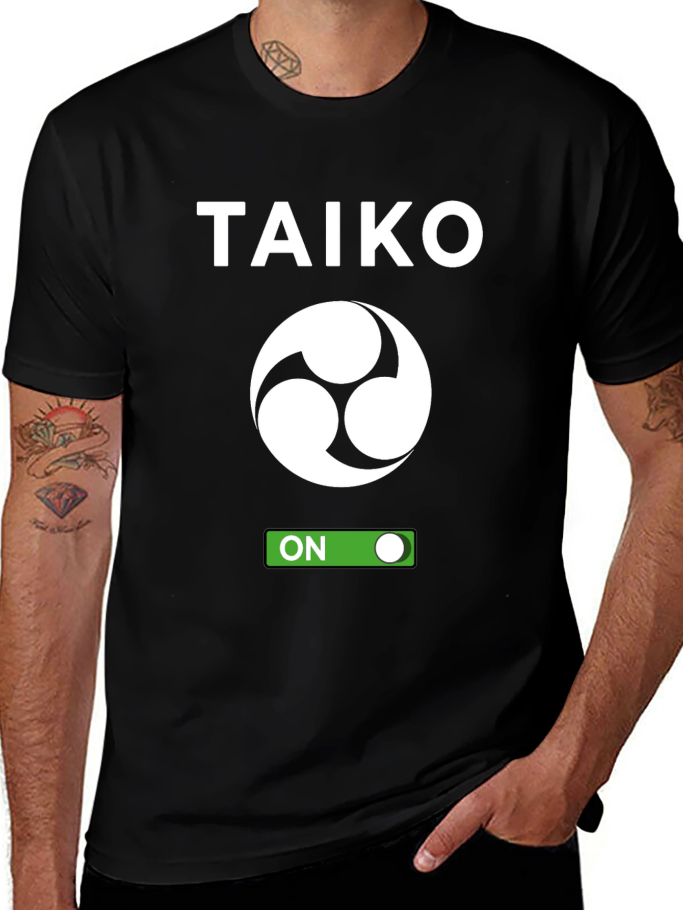 Taiko ON Black T-Shirt - Japanese Drumming Inspired Design