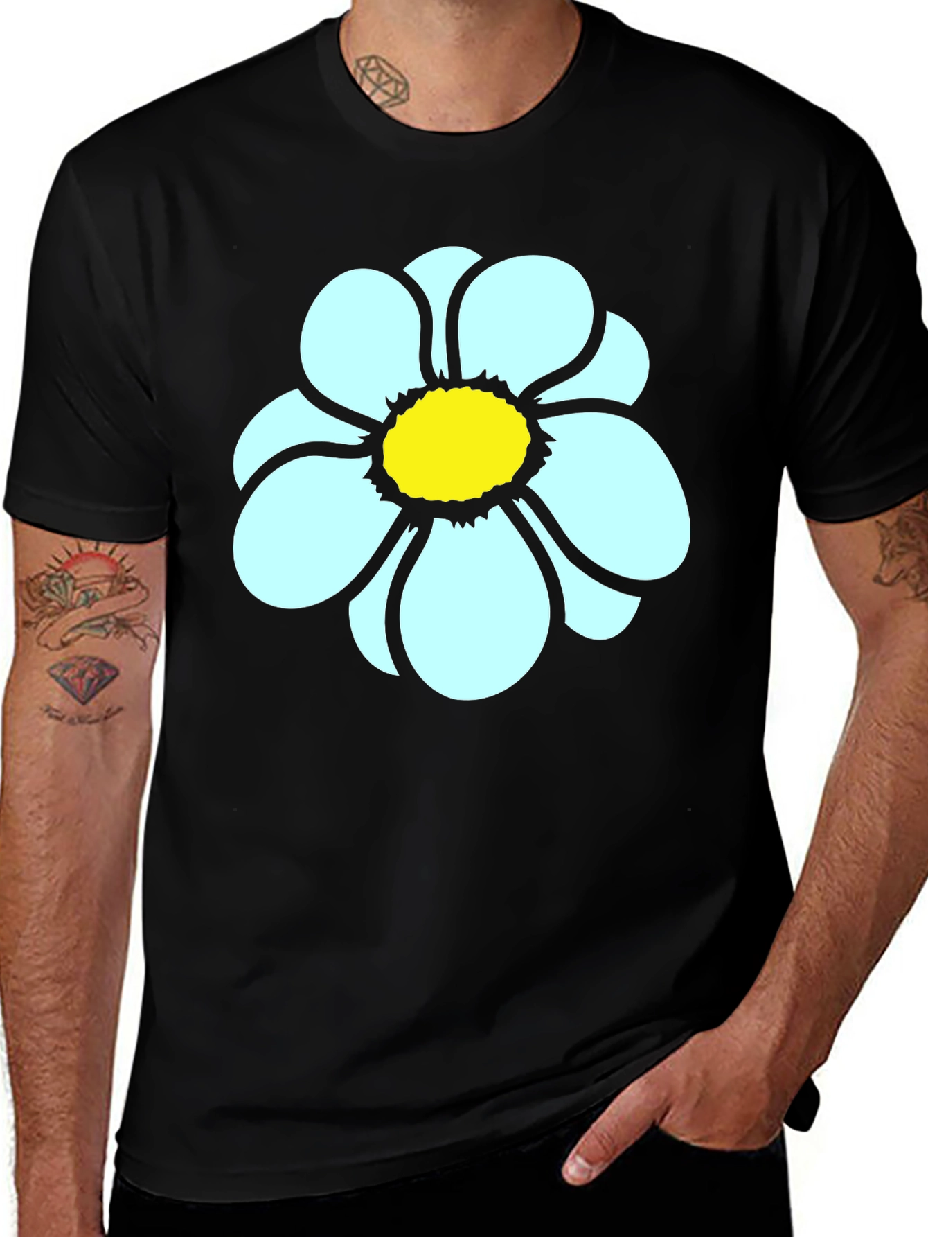 Variant 17 of Daisy Flower Graphic Tee - Casual Black T-Shirt
