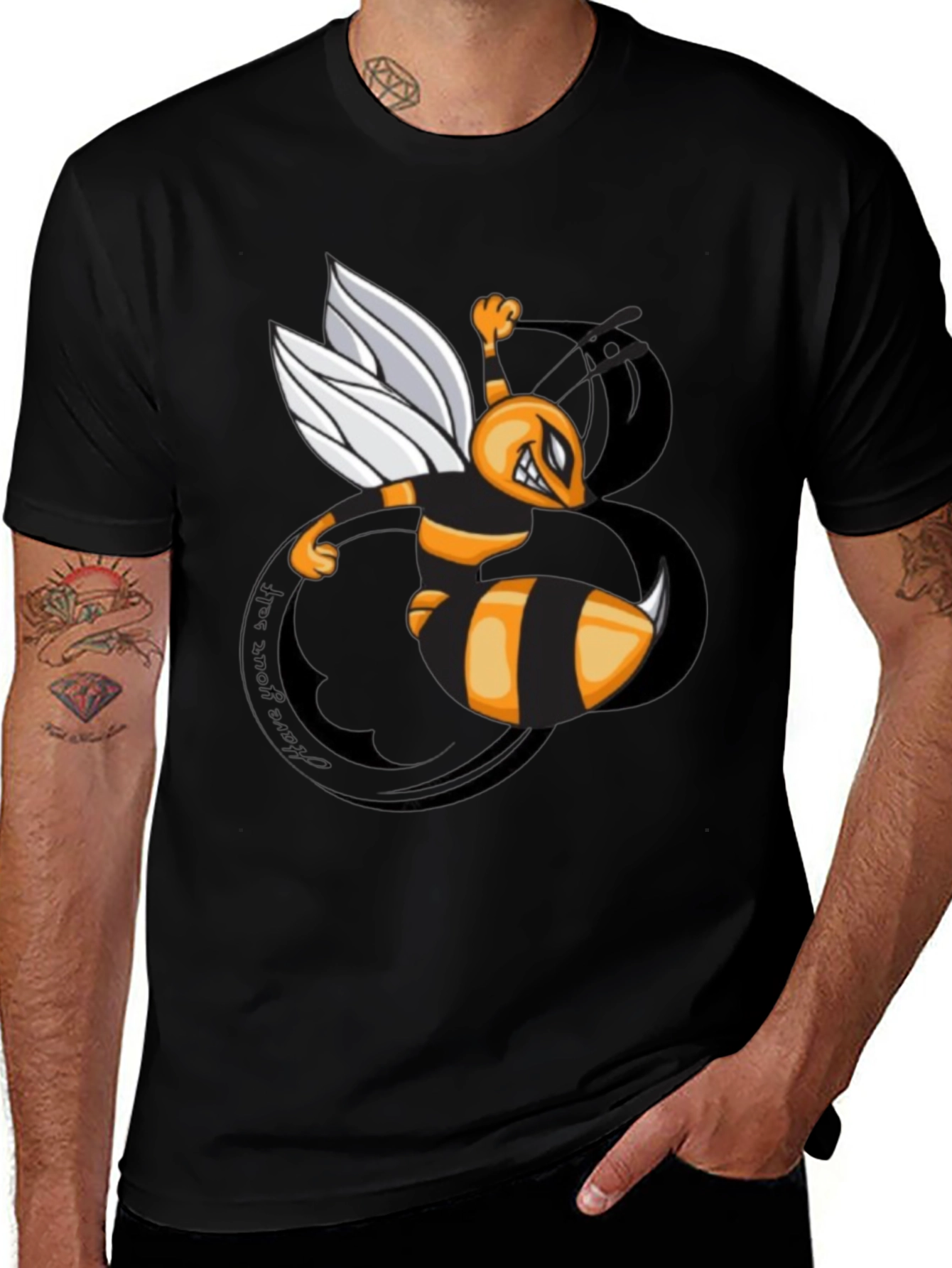Variant 2 of Men's Black Cartoon Bee Graphic T-Shirt