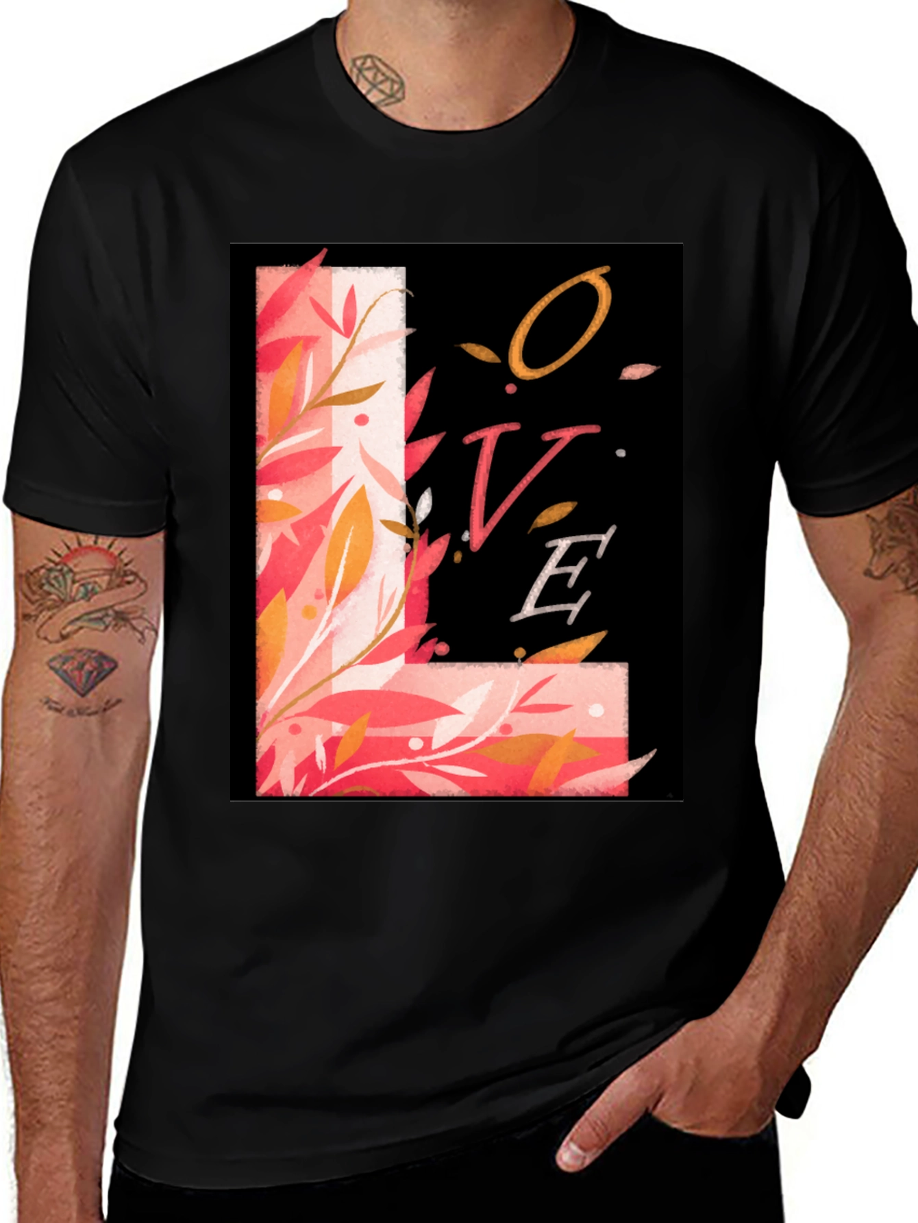 Variant 12 of Floral LOVE Graphic Tee - Stylish Black T-Shirt