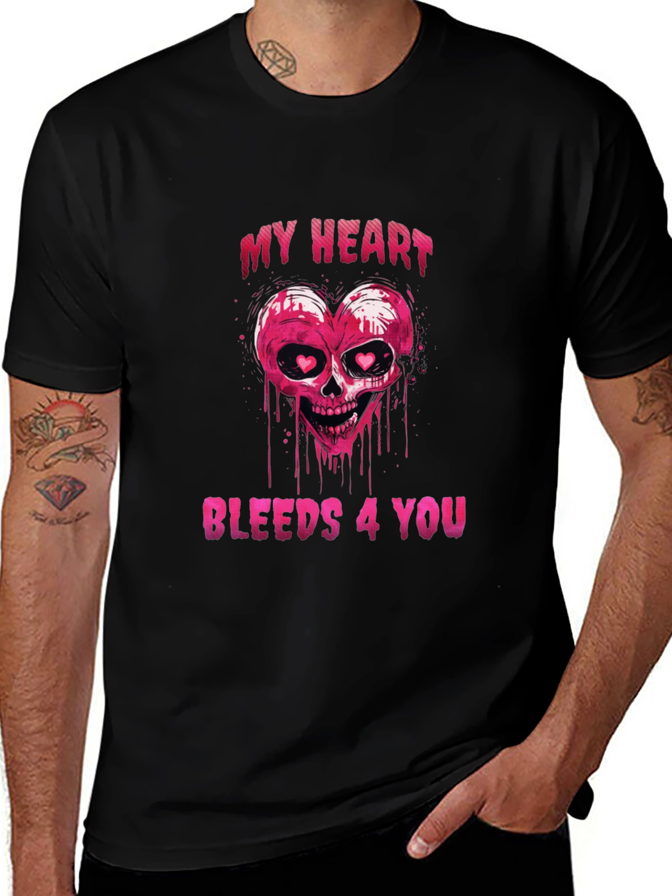 Black Bleeding Heart Skull Graphic Tee - Valentine's Day Shirt main image