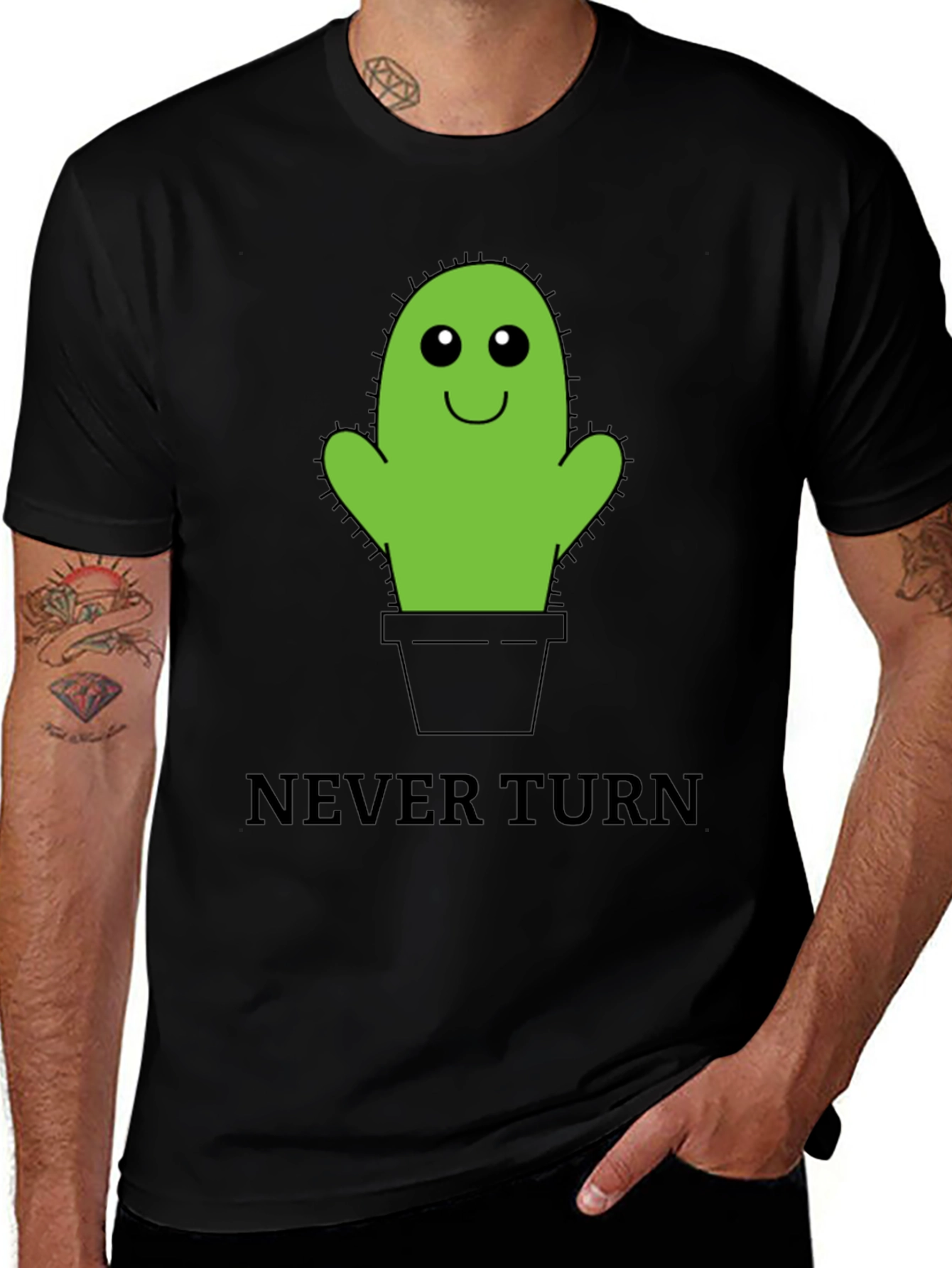 Variant 10 of Cactus Graphic T-Shirt - "Never Turn" - Black