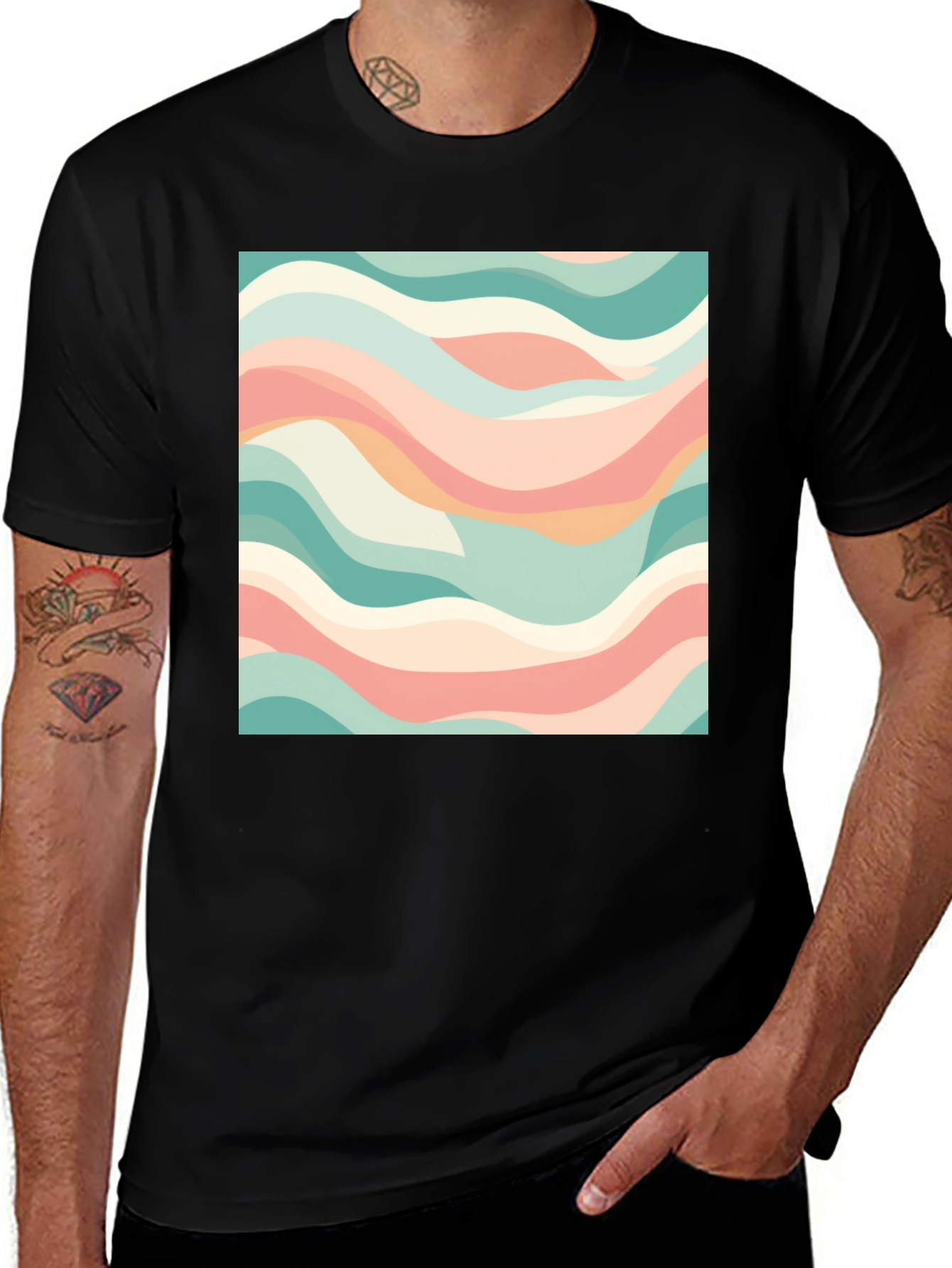 Variant 15 of Abstract Wave Pattern T-Shirt - Stylish Black Tee