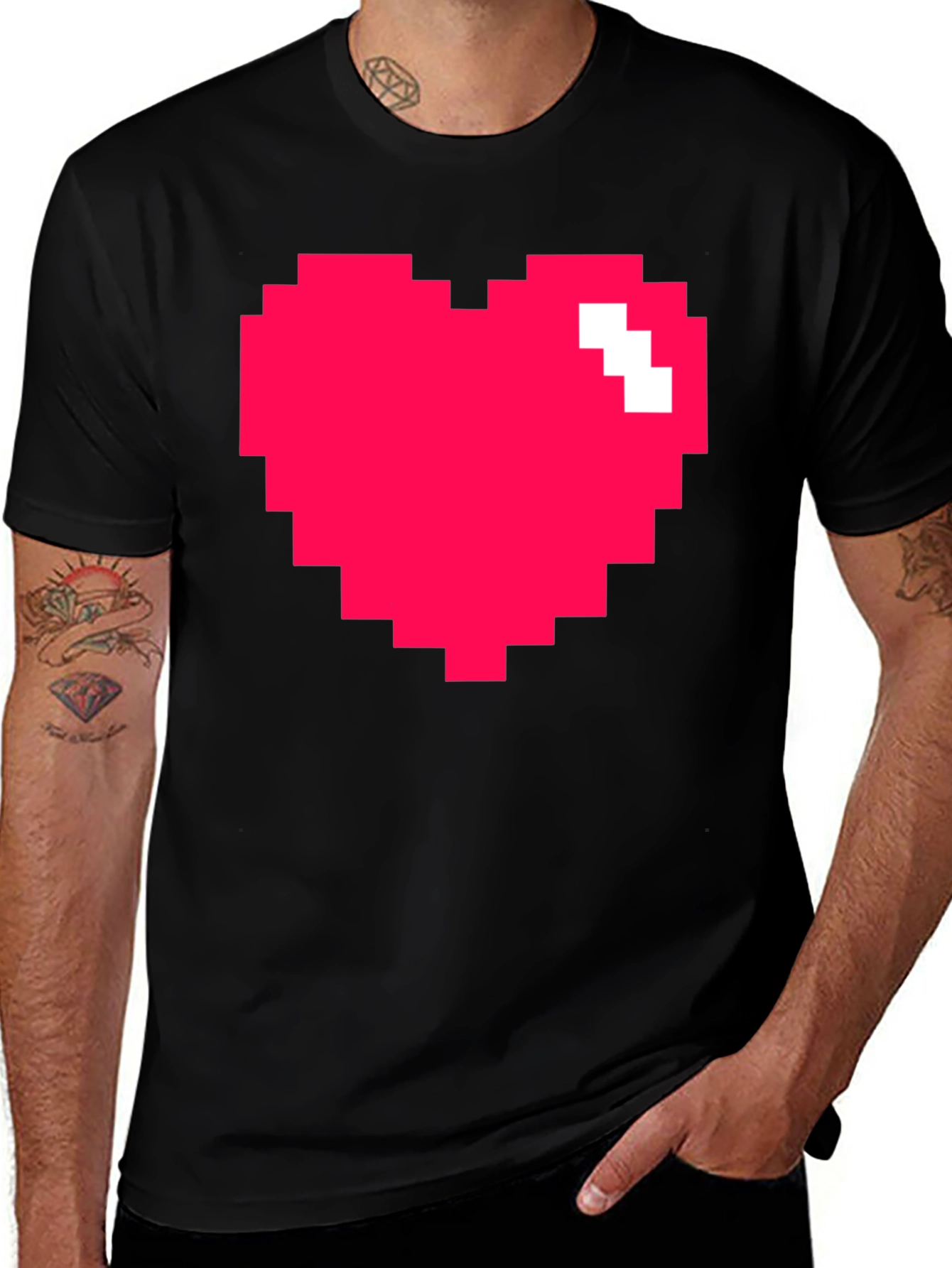 Variant 18 of Pixel Heart Graphic Black T-Shirt - Gamer Style