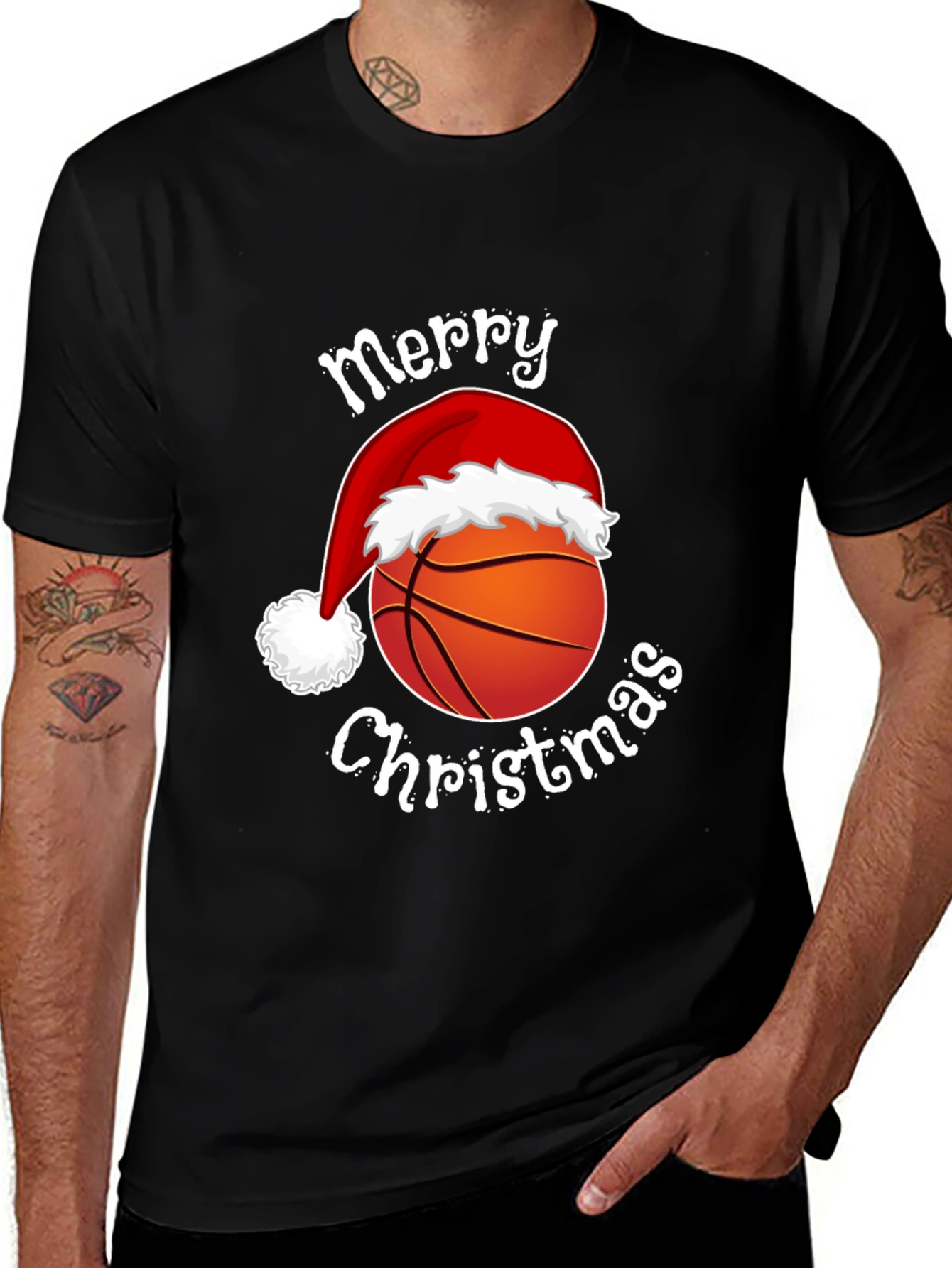 Variant 29 of Basketball Santa Hat Christmas Graphic T-Shirt