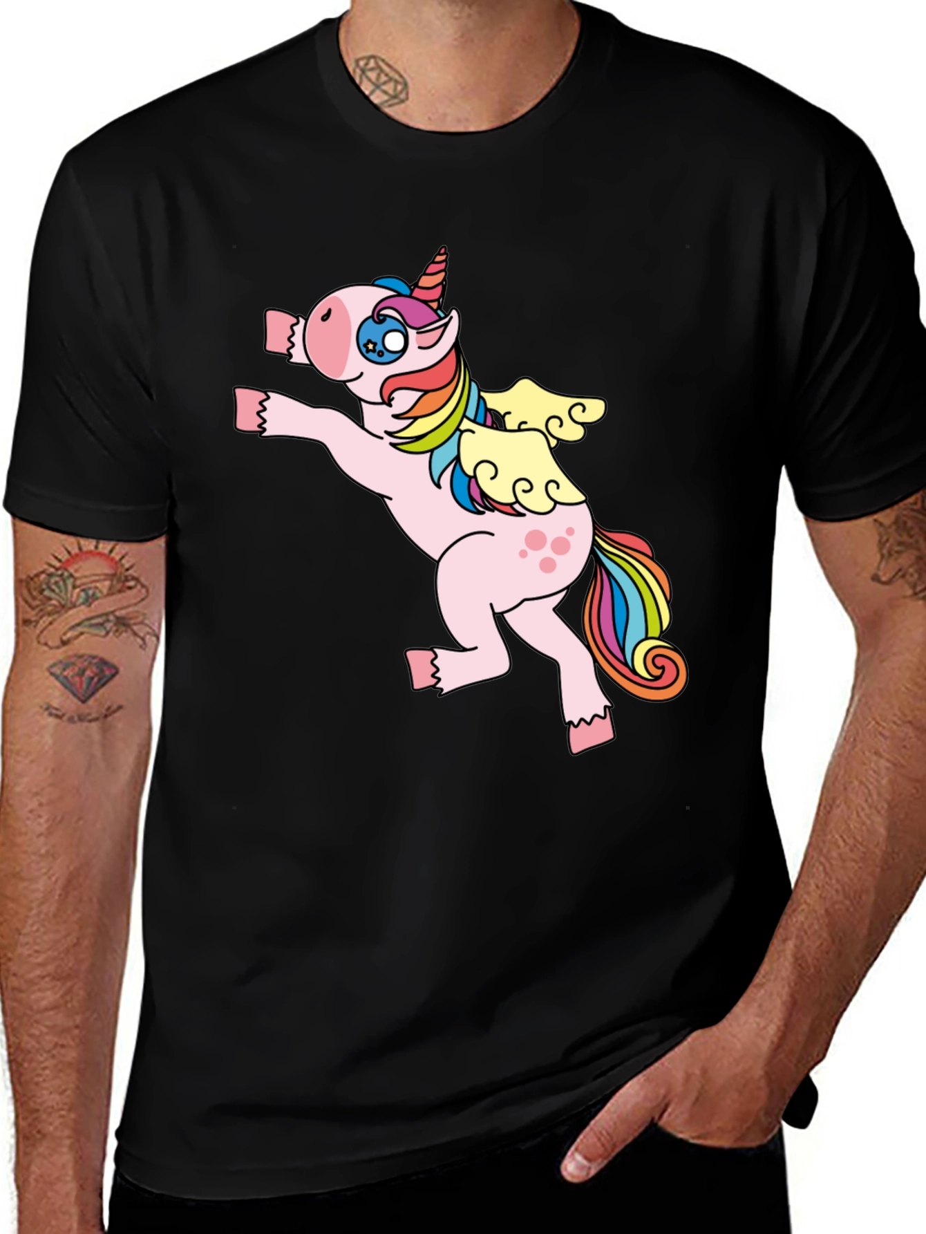 Variant 3 of Whimsical Unicorn Graphic Tee - Black Cotton Blend