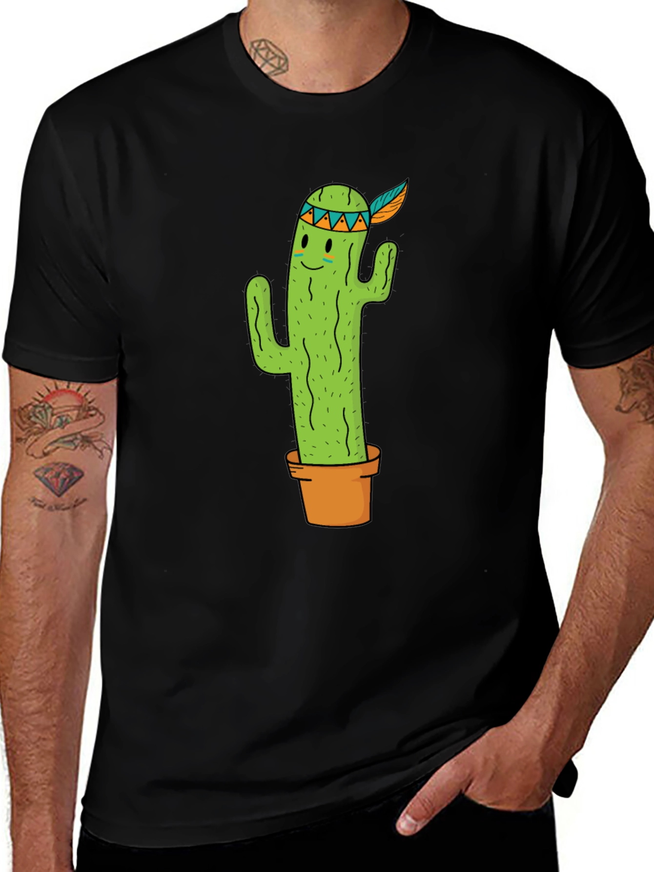 Variant 27 of Cactus in Pot Graphic Tee - Black Cotton T-Shirt