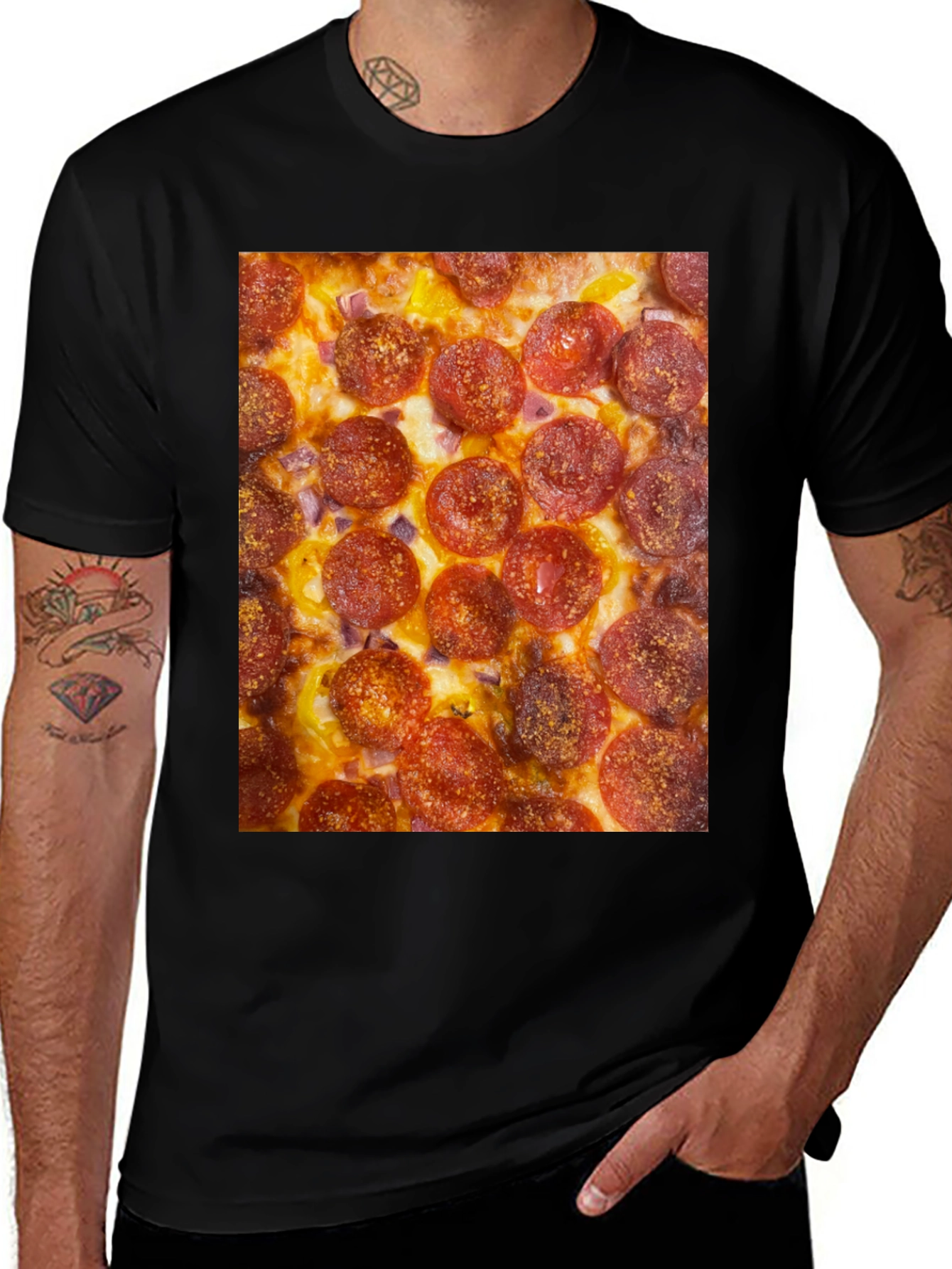 Variant 14 of Pizza Print Black T-Shirt