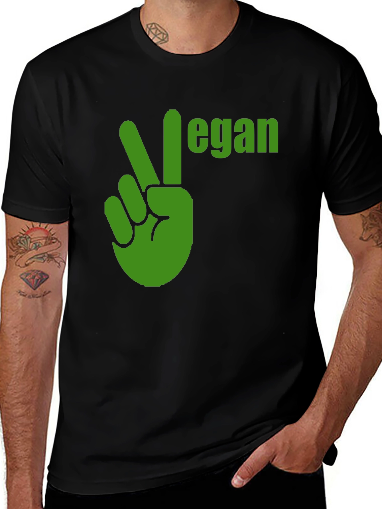 Variant 9 of Vegan Peace Sign T-Shirt - Black