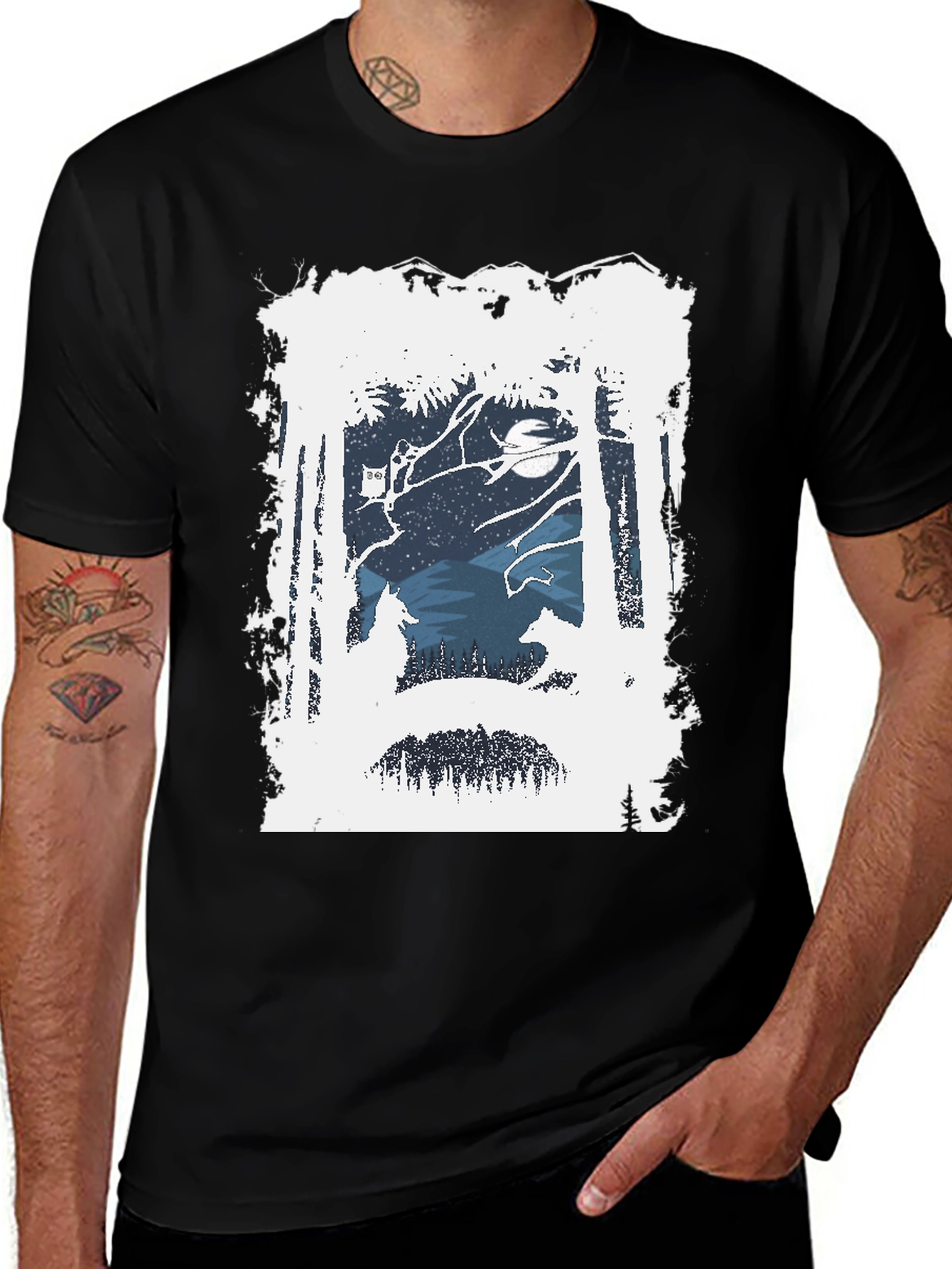 Variant 27 of Wolf Silhouette Forest Graphic Tee