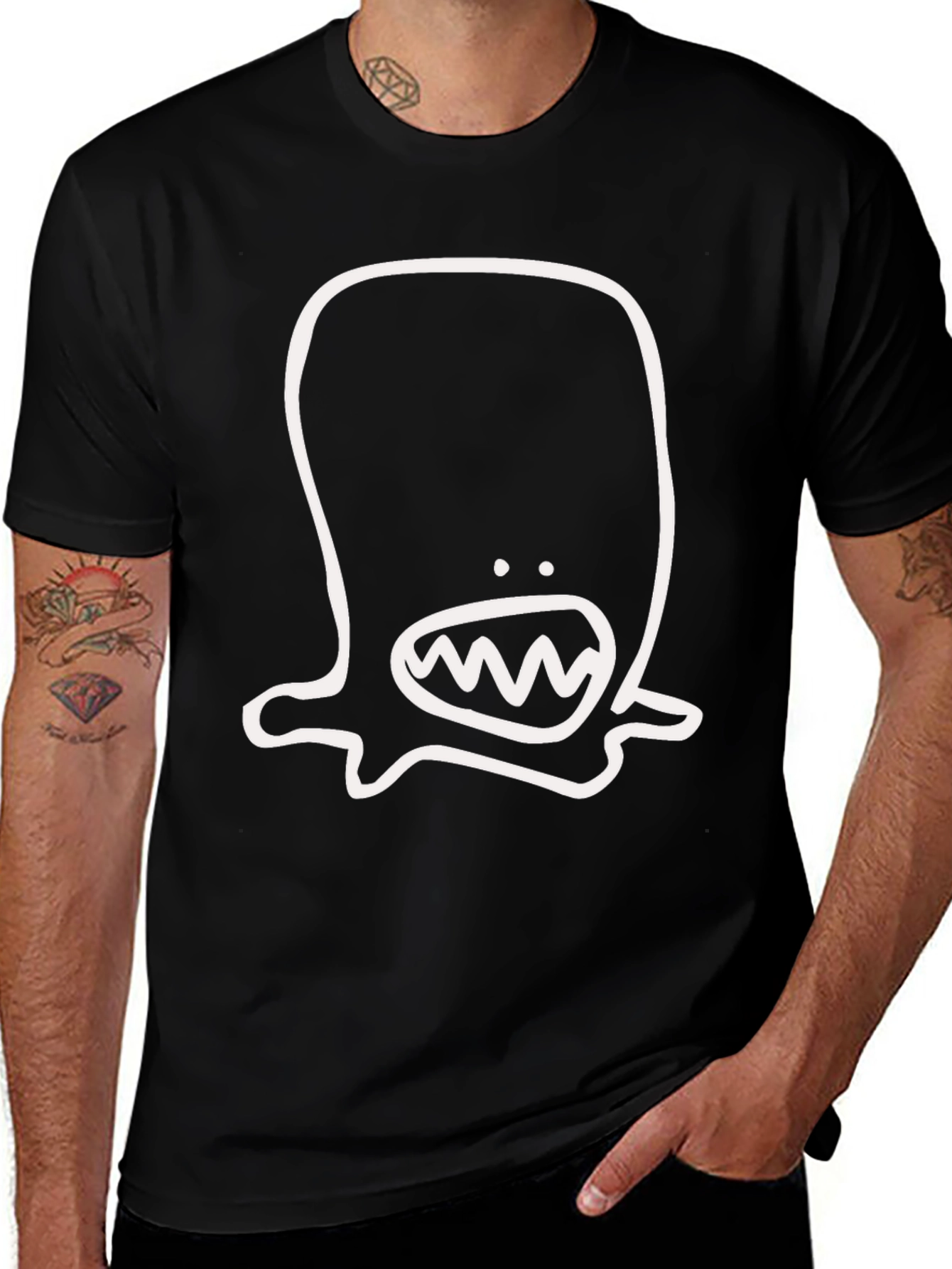 Variant 6 of Monster Graphic Black Cotton Tee Shirt