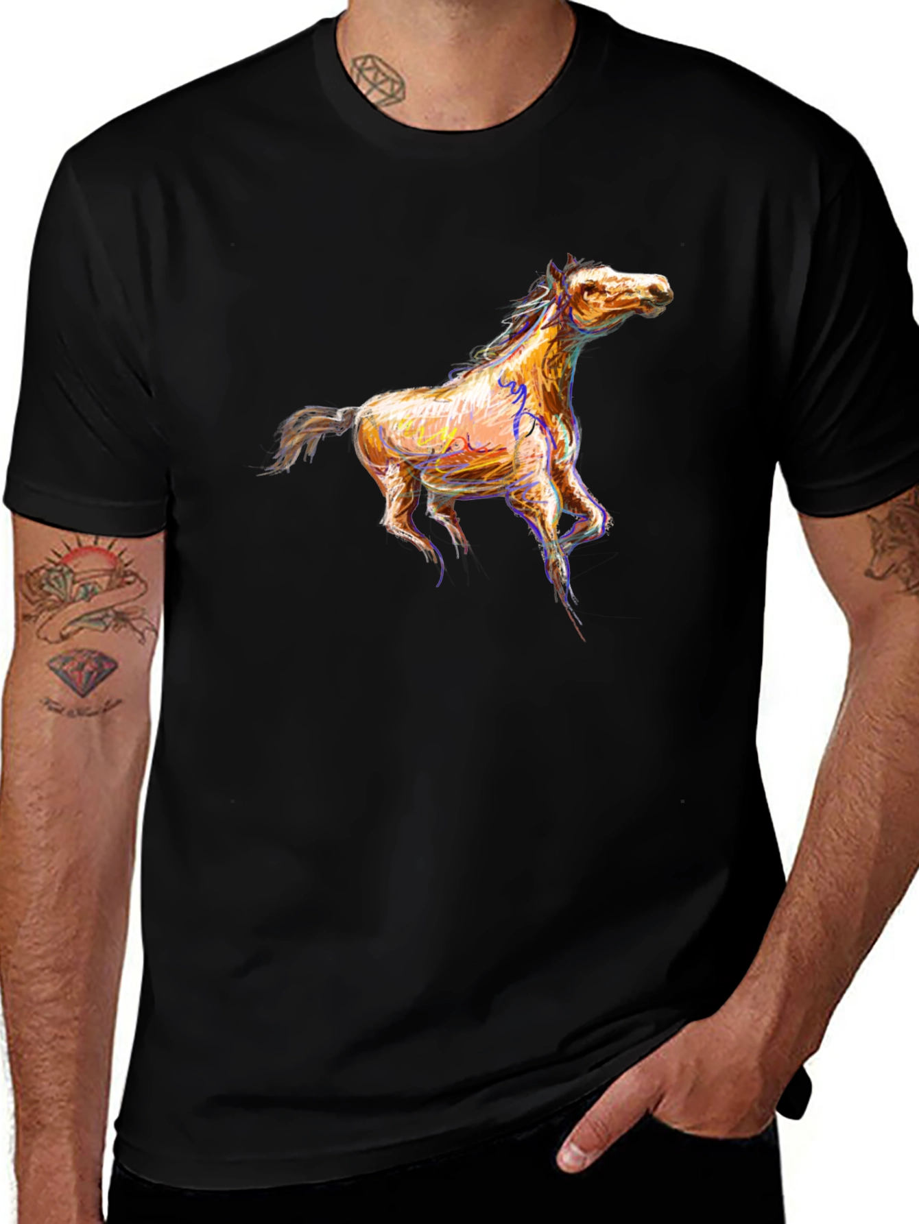 Variant 27 of Horse Graphic T-Shirt - Black Cotton Tee