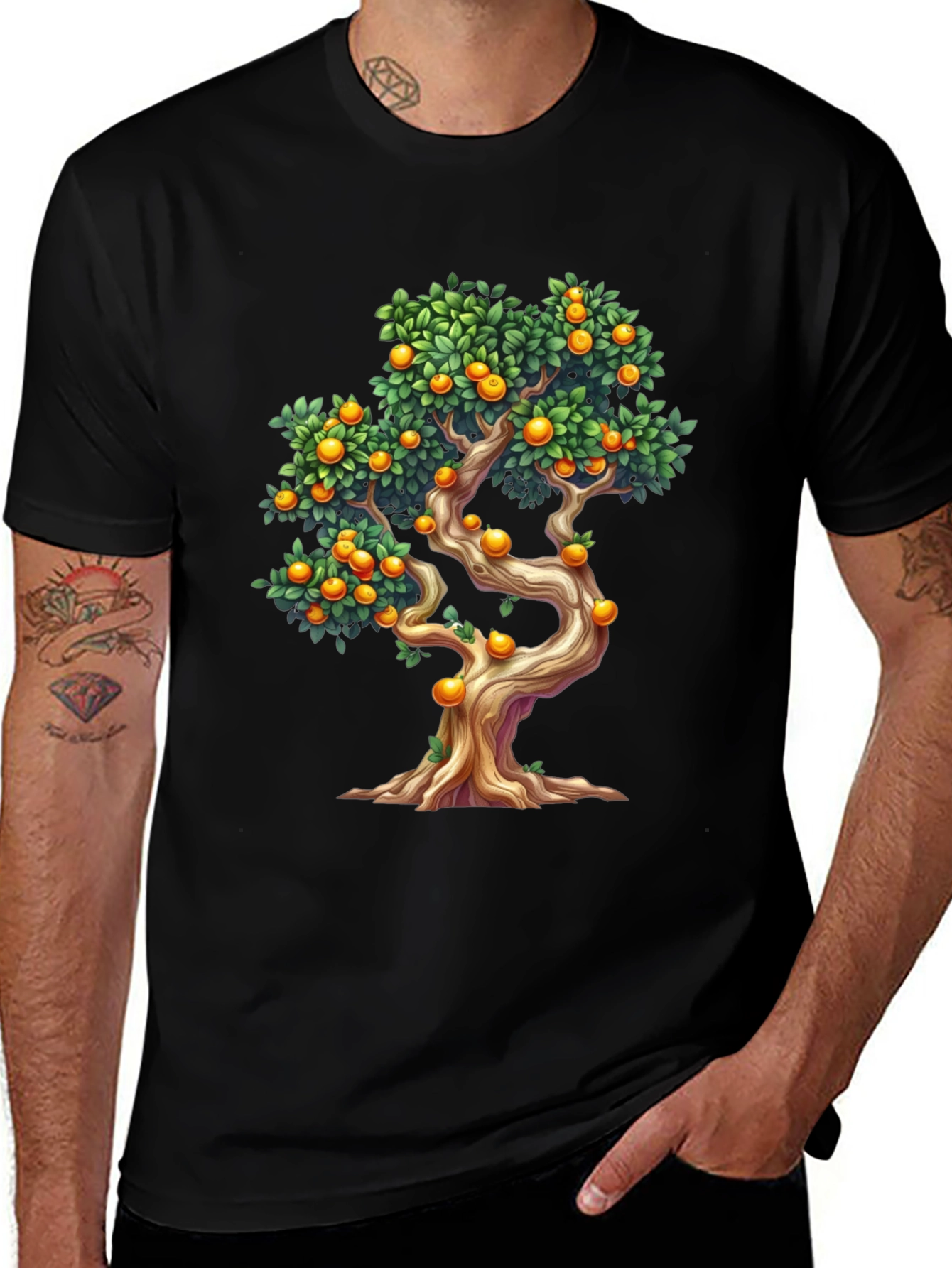 Variant 26 of Orange Tree Graphic Black T-Shirt