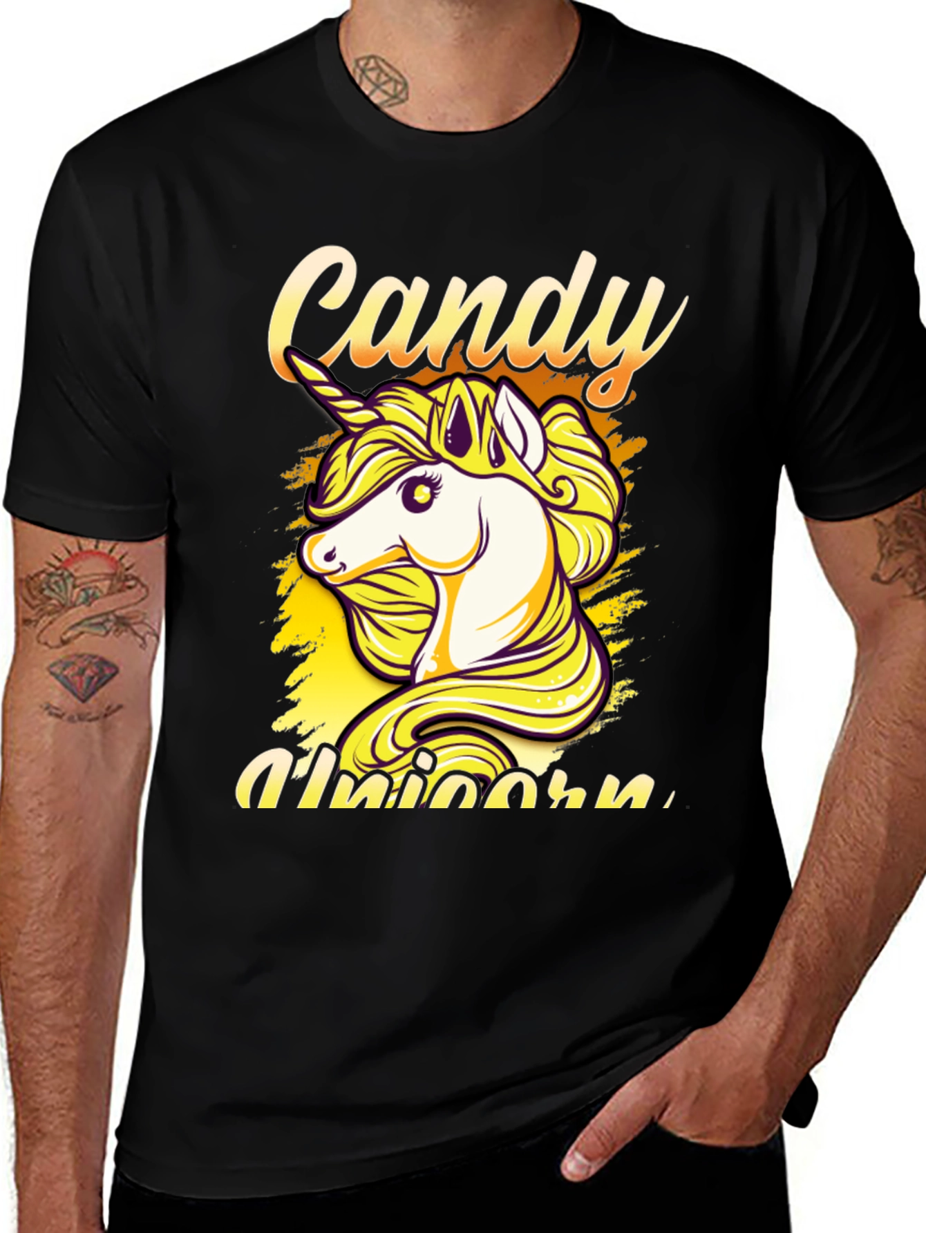 Candy Unicorn Black T-Shirt