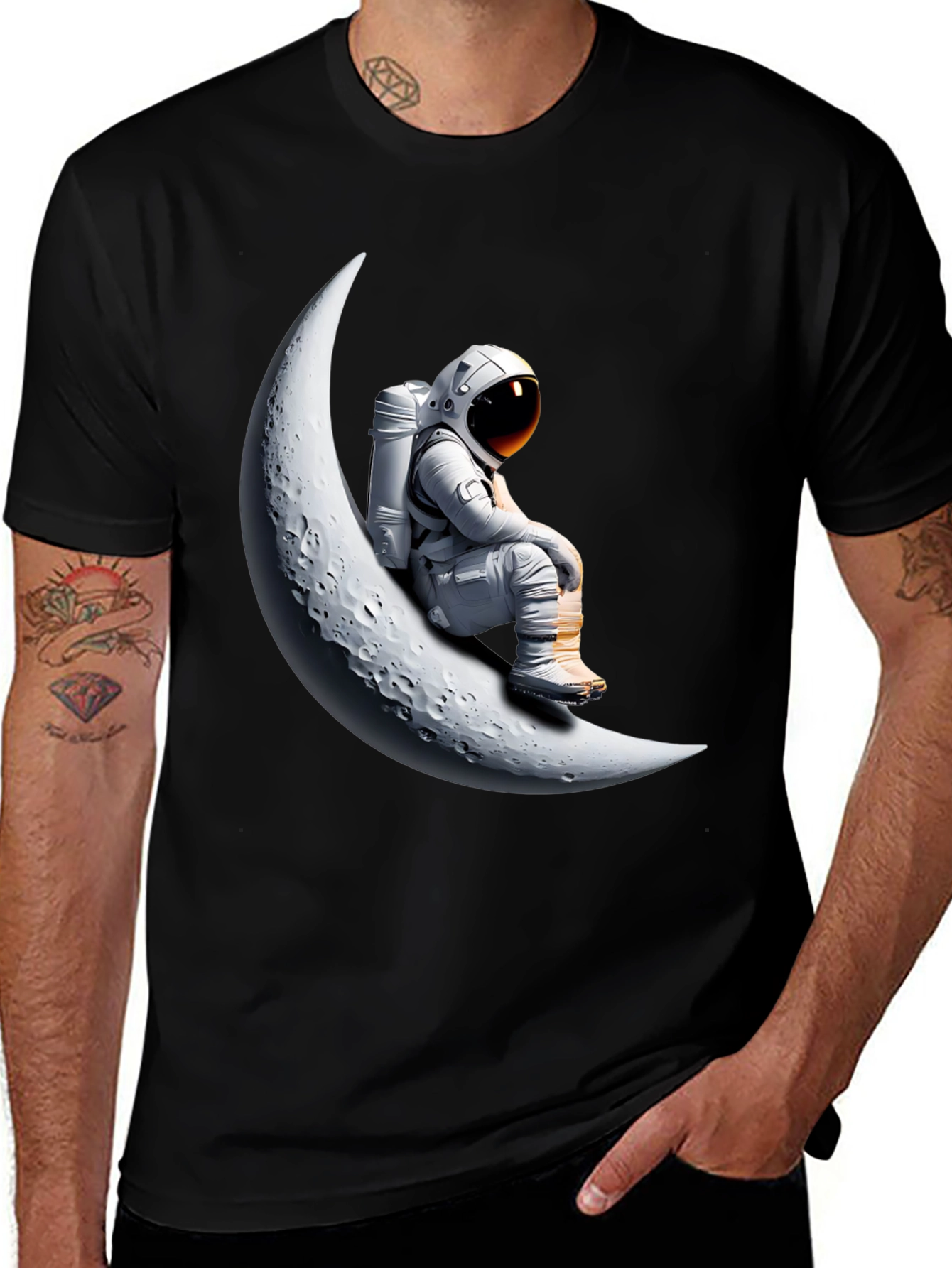 Variant 5 of Astronaut on Moon Graphic T-Shirt - Black