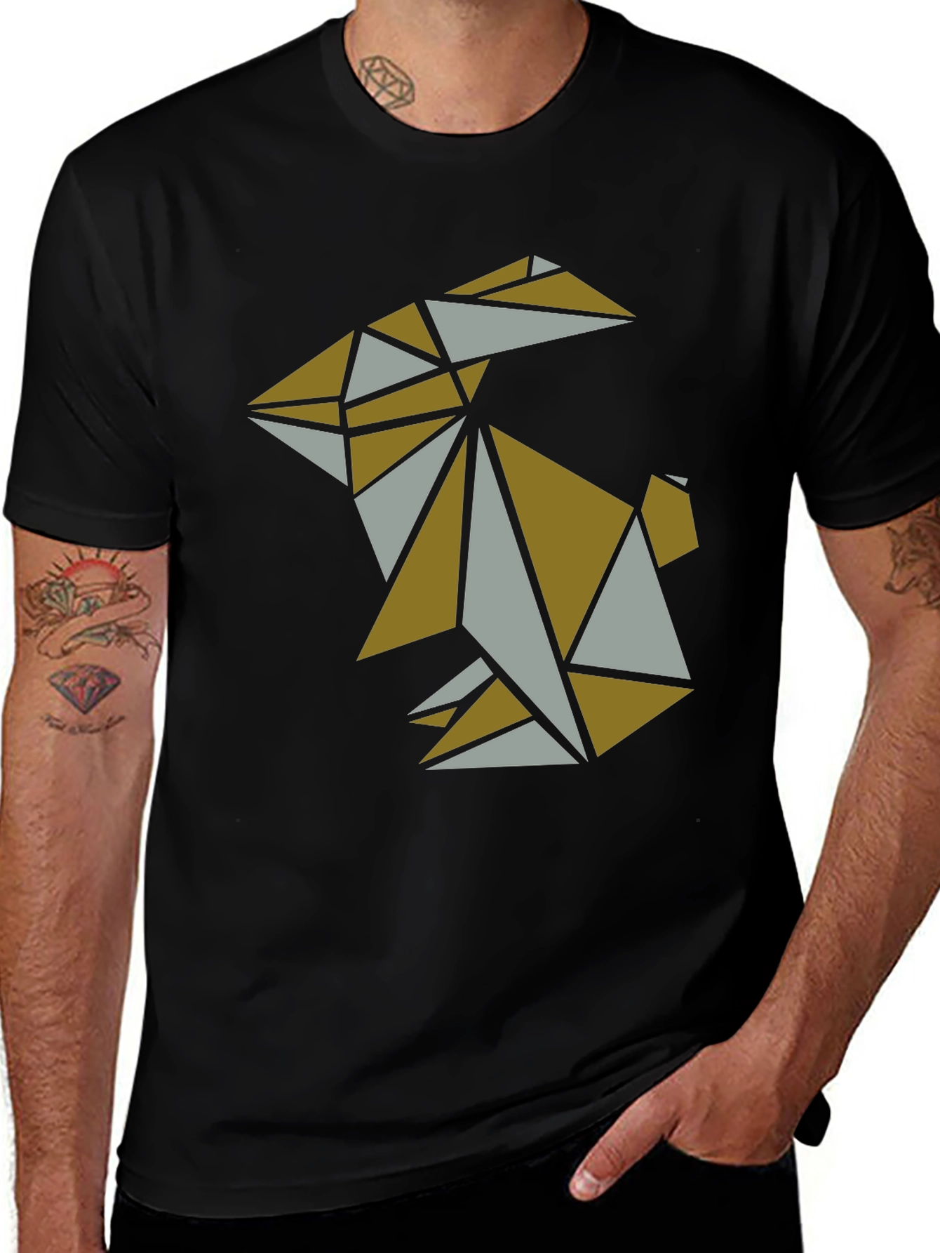 Variant 24 of Geometric Origami Rabbit Graphic T-Shirt