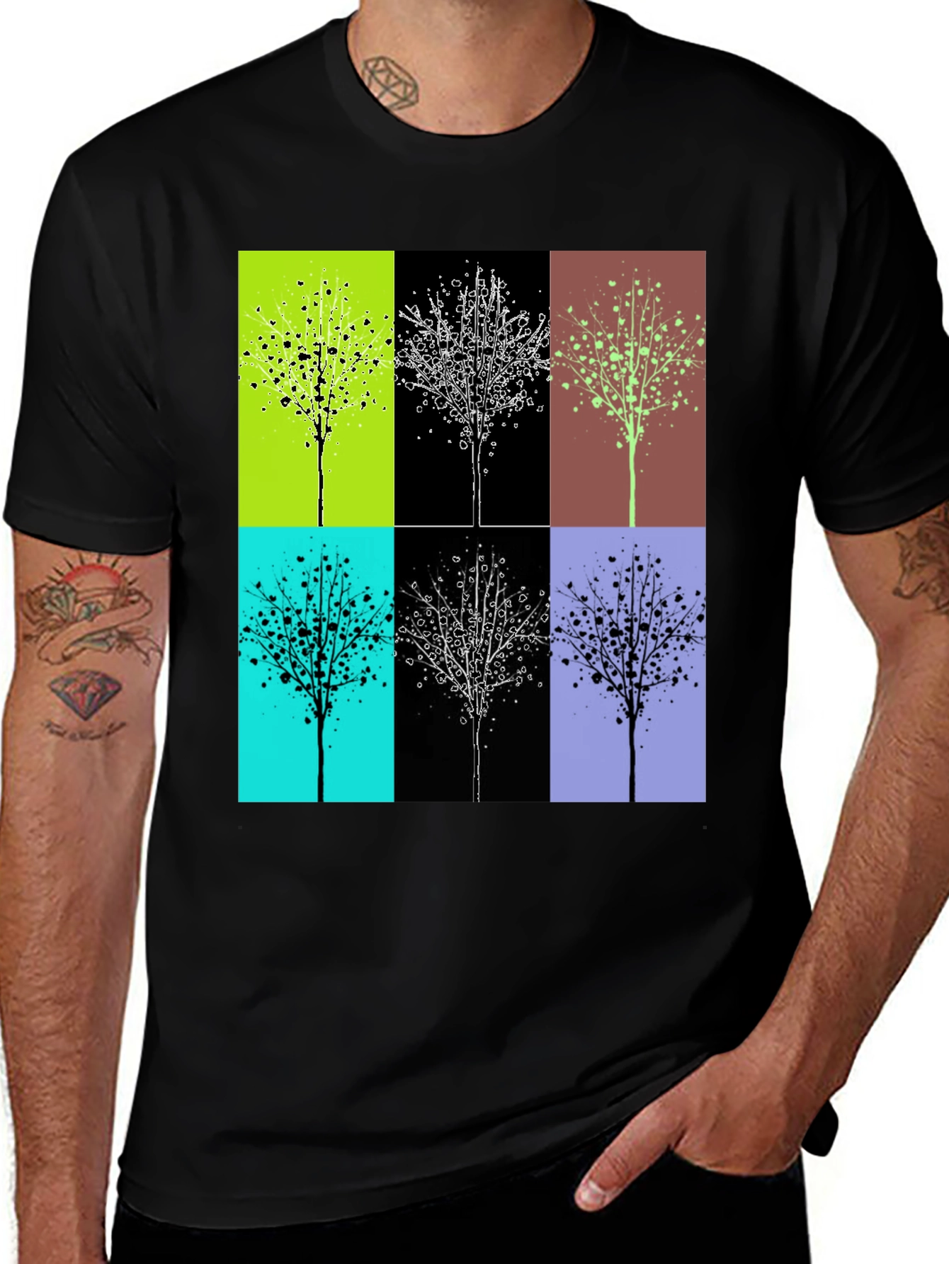 Variant 8 of Geometric Tree Design Black T-Shirt