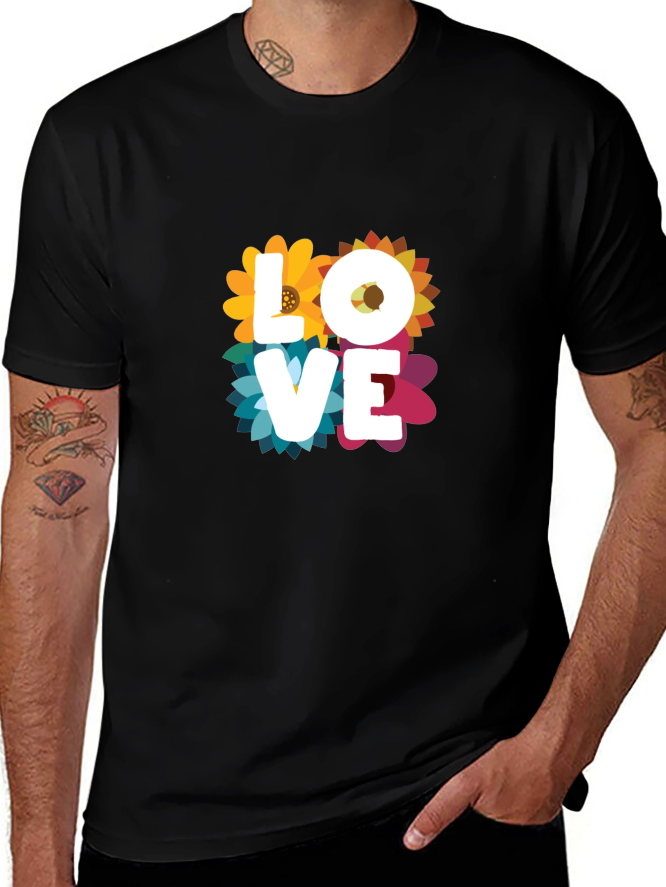 Variant 8 of Floral Love Graphic T-Shirt - Black