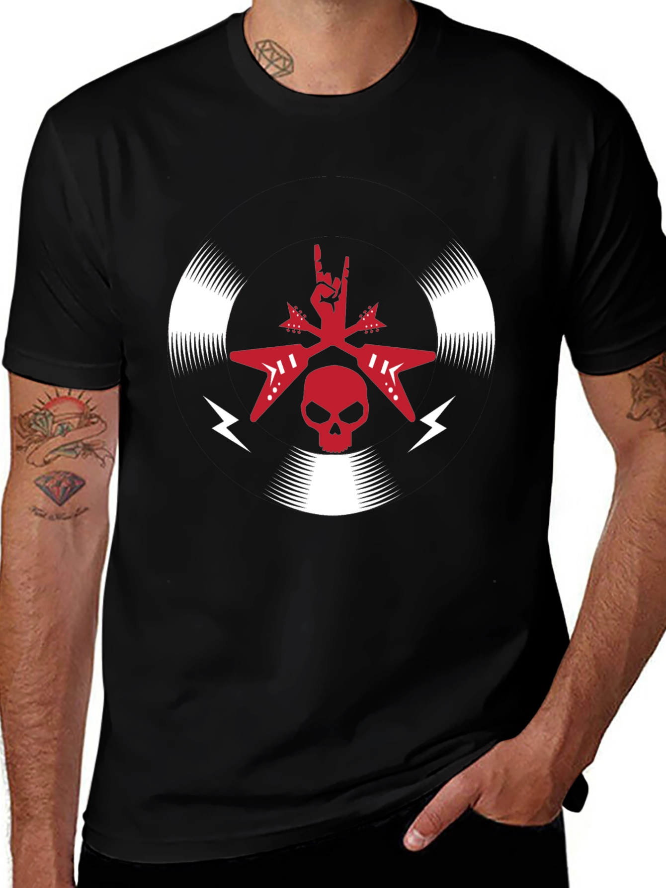 Variant 12 of Rock 'n' Roll Skull Guitar Black T-Shirt