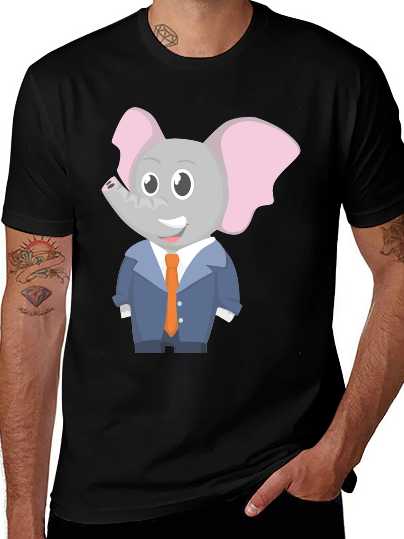 Variant 21 of Elephant Cartoon Character Black T-Shirt