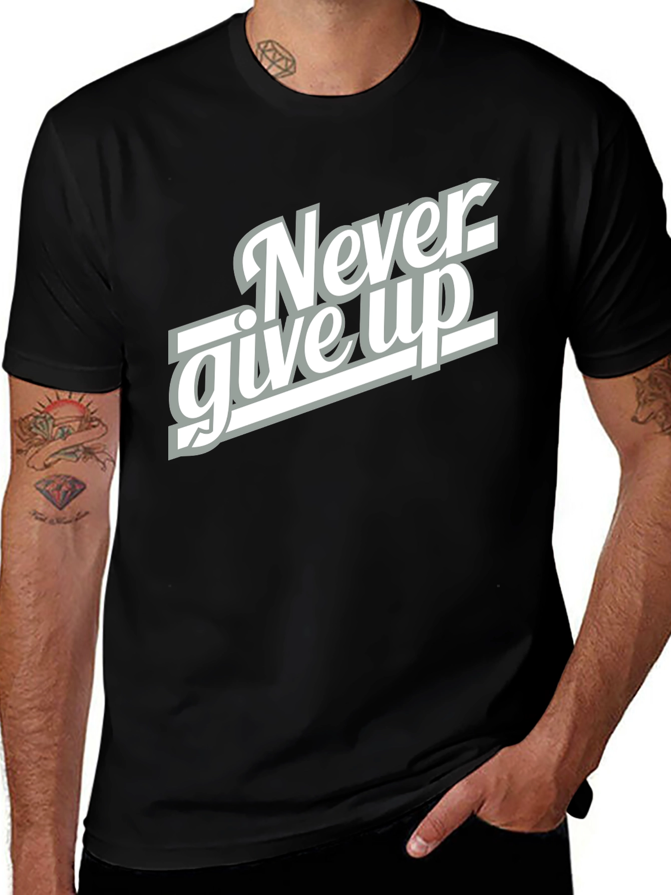 Variant 6 of Never Give Up Black Graphic T-Shirt