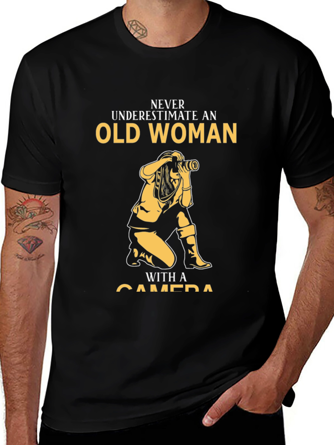 Old Woman Photographer T-Shirt - Never Underestimate!