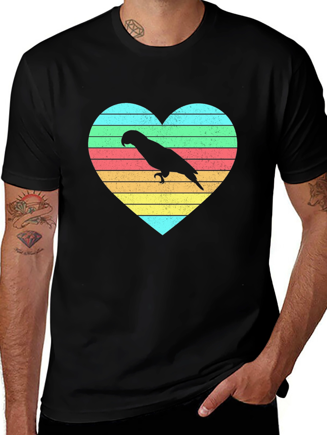 Variant 16 of Parrot Heart Graphic Tee - Black T-Shirt