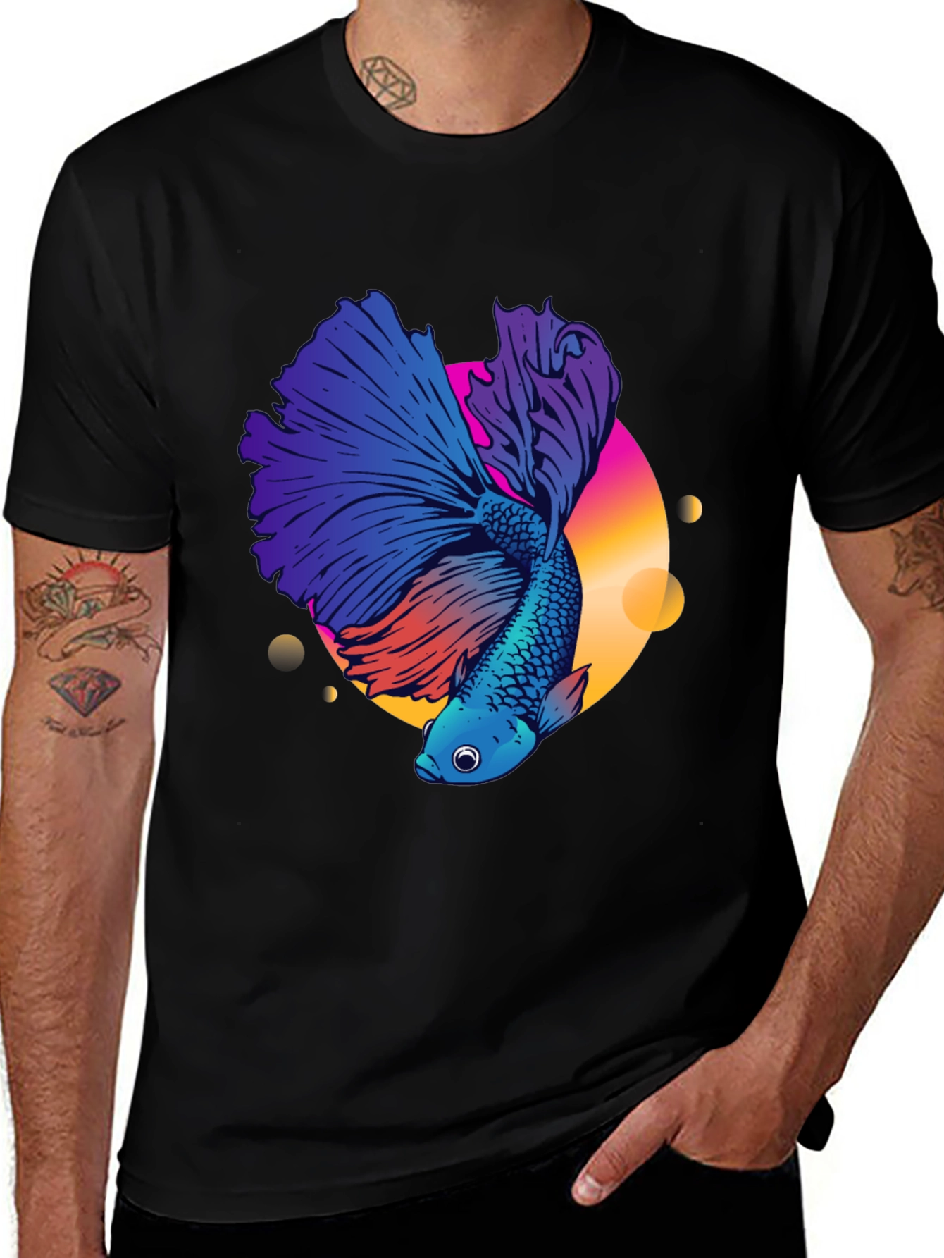 Variant 21 of Betta Fish Graphic Tee - Stylish Men's Black T-Shirt